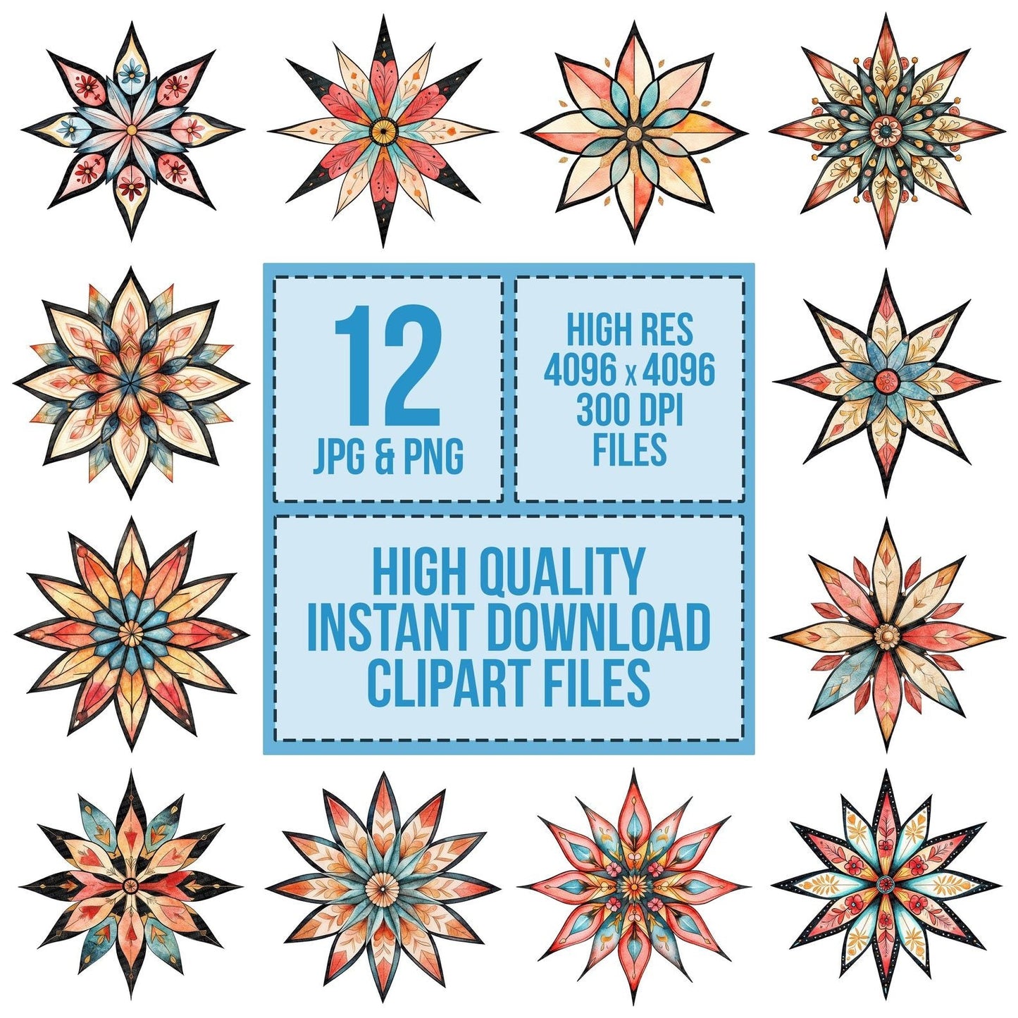 Folk Flower Star Clipart Set (DDD005567)