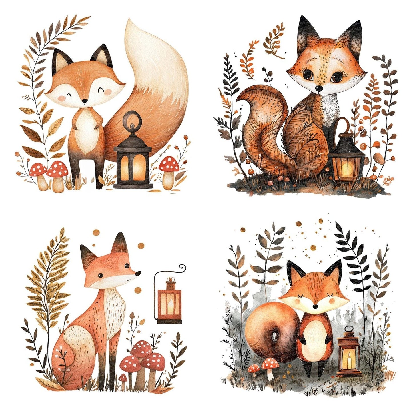Folk Fox with Lantern Clipart Set (DDD005568)