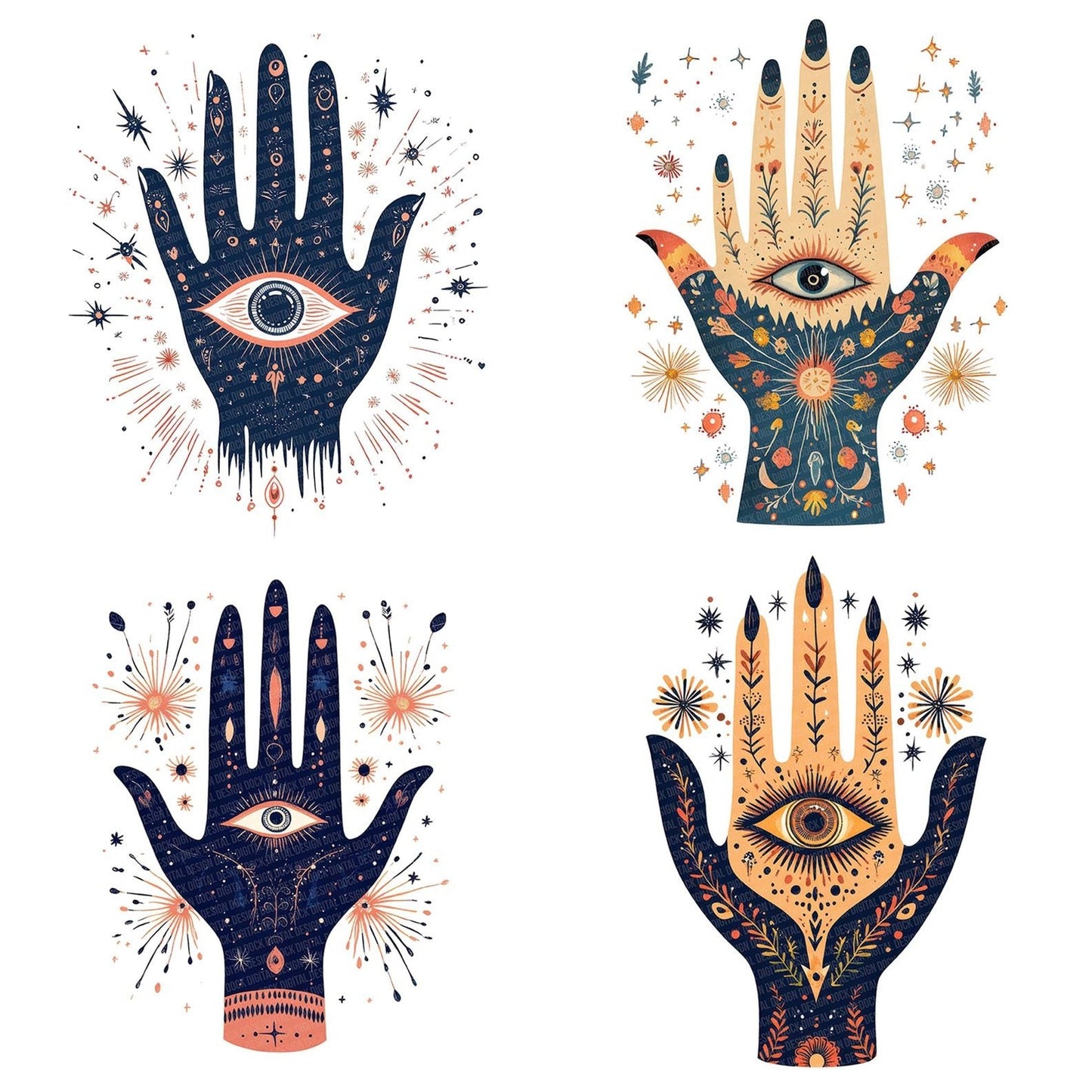 Folk Hand with Eye Clipart Set (DDD005570)