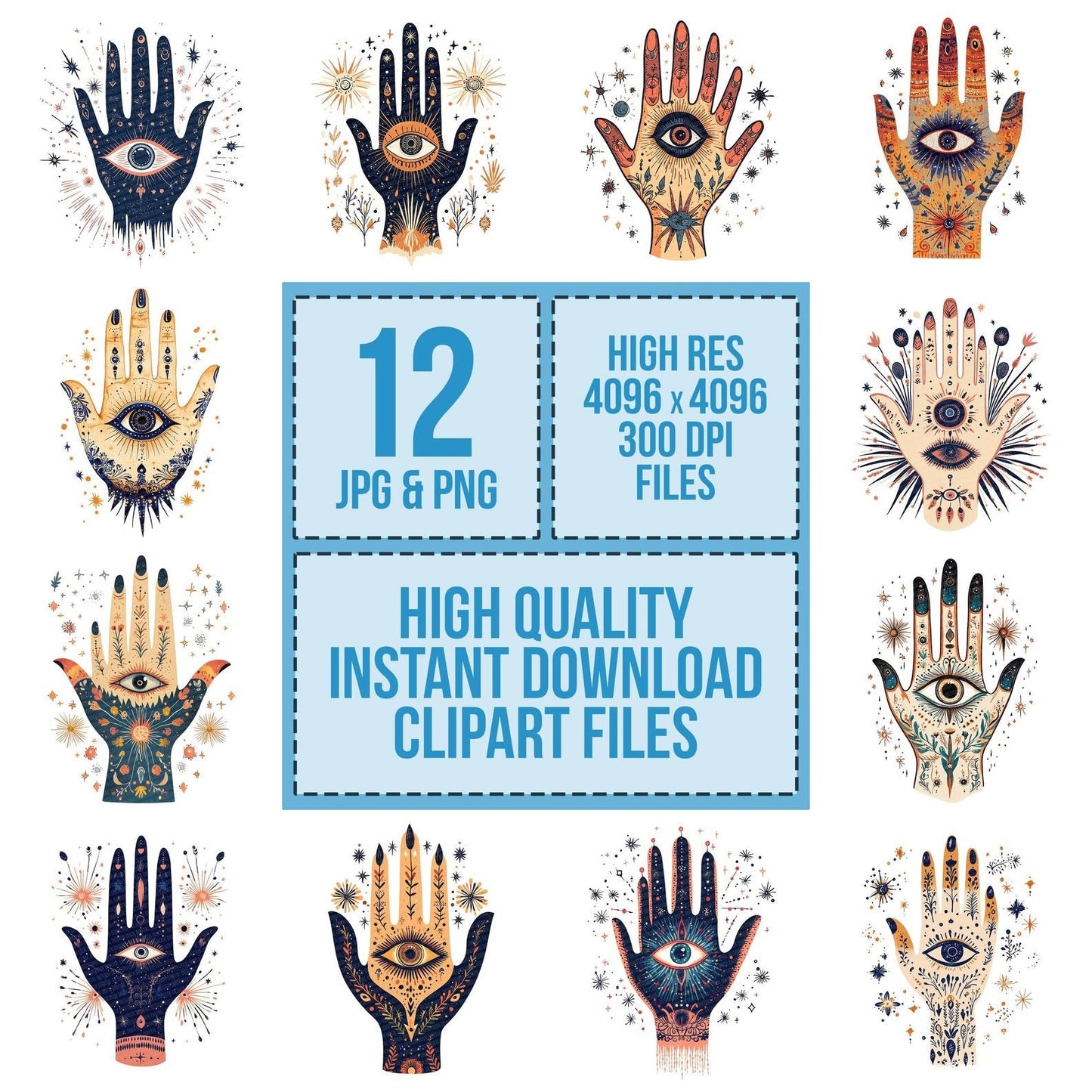 Folk Hand with Eye Clipart Set (DDD005570)