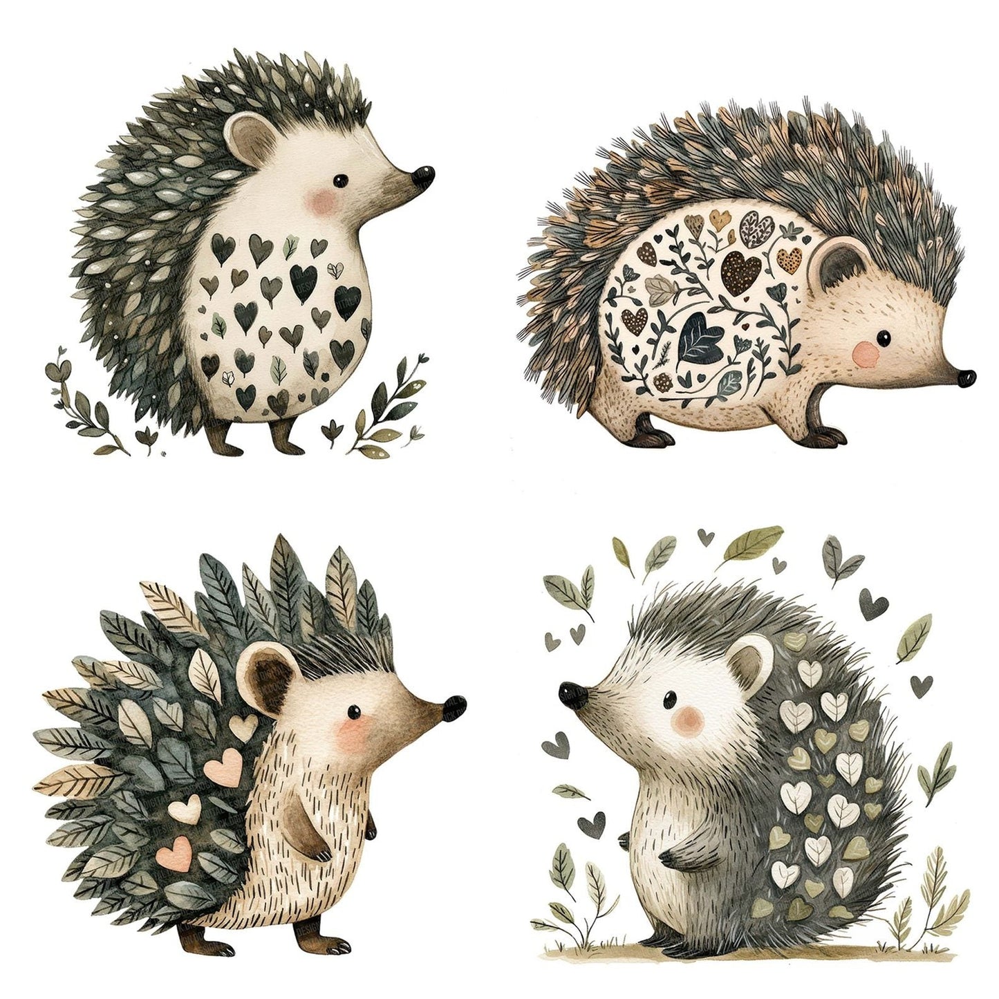 Folk Hedgehog with Leaves Clipart Set (DDD005575)