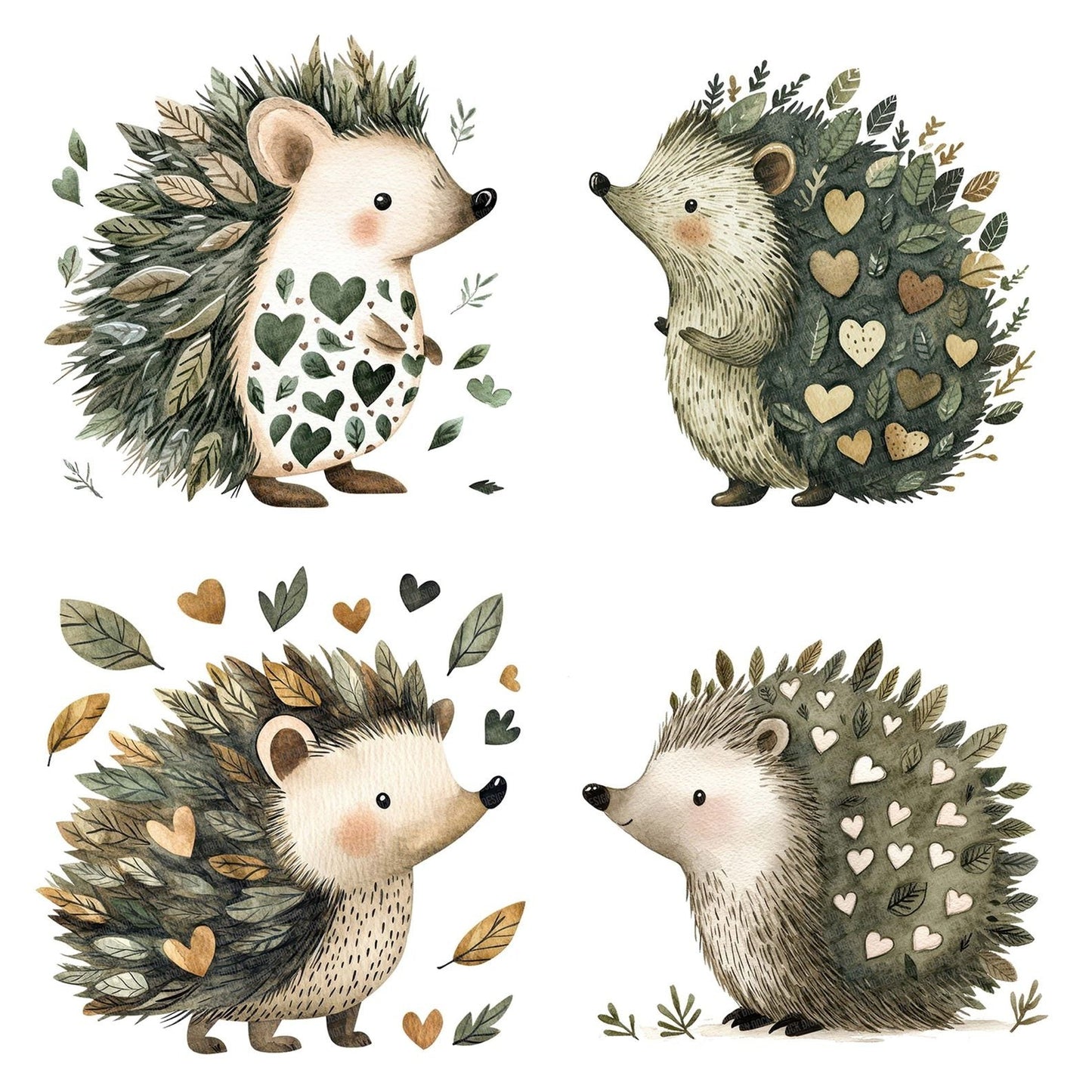Folk Hedgehog with Leaves Clipart Set (DDD005575)