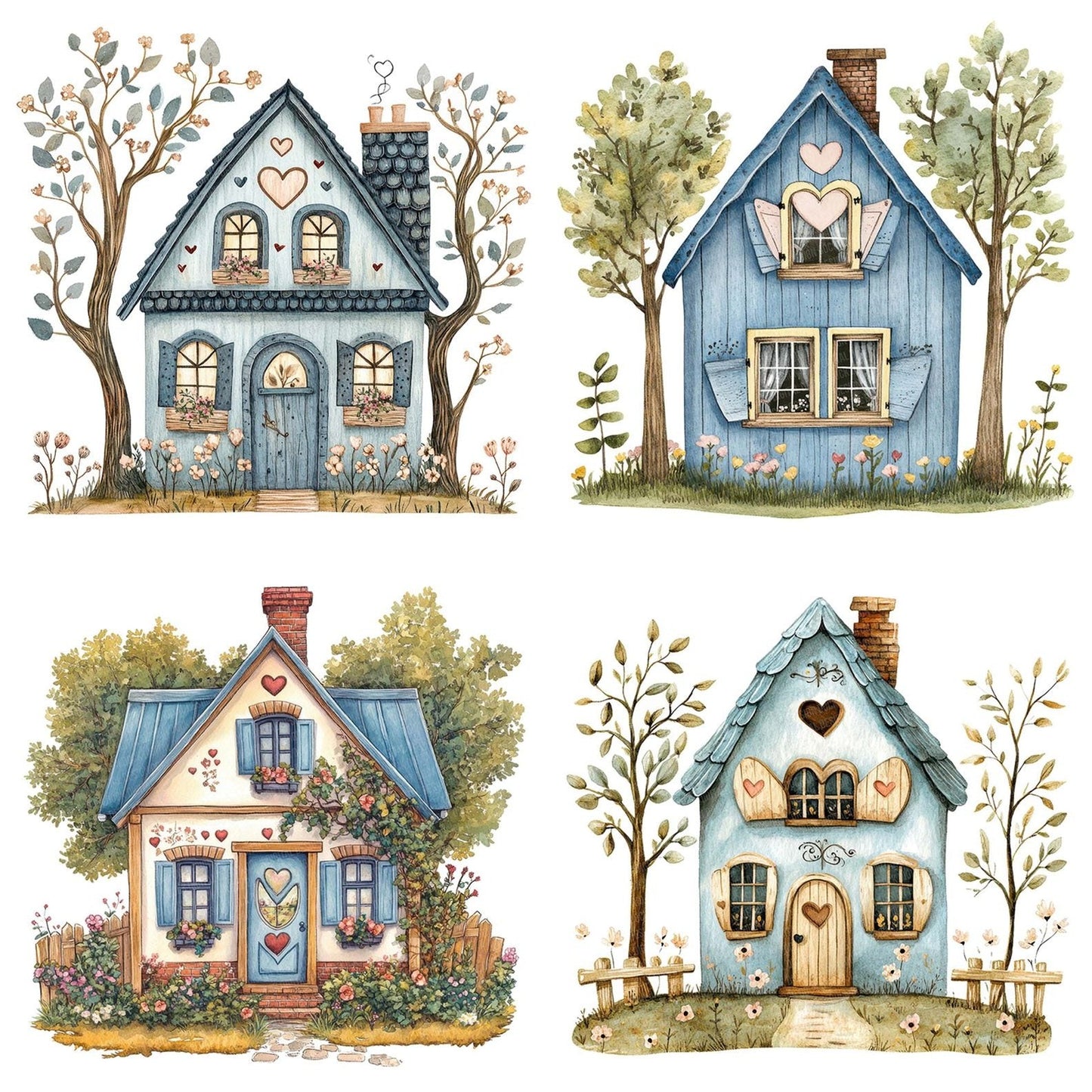 Folk House with Florals Clipart Set (DDD005577)