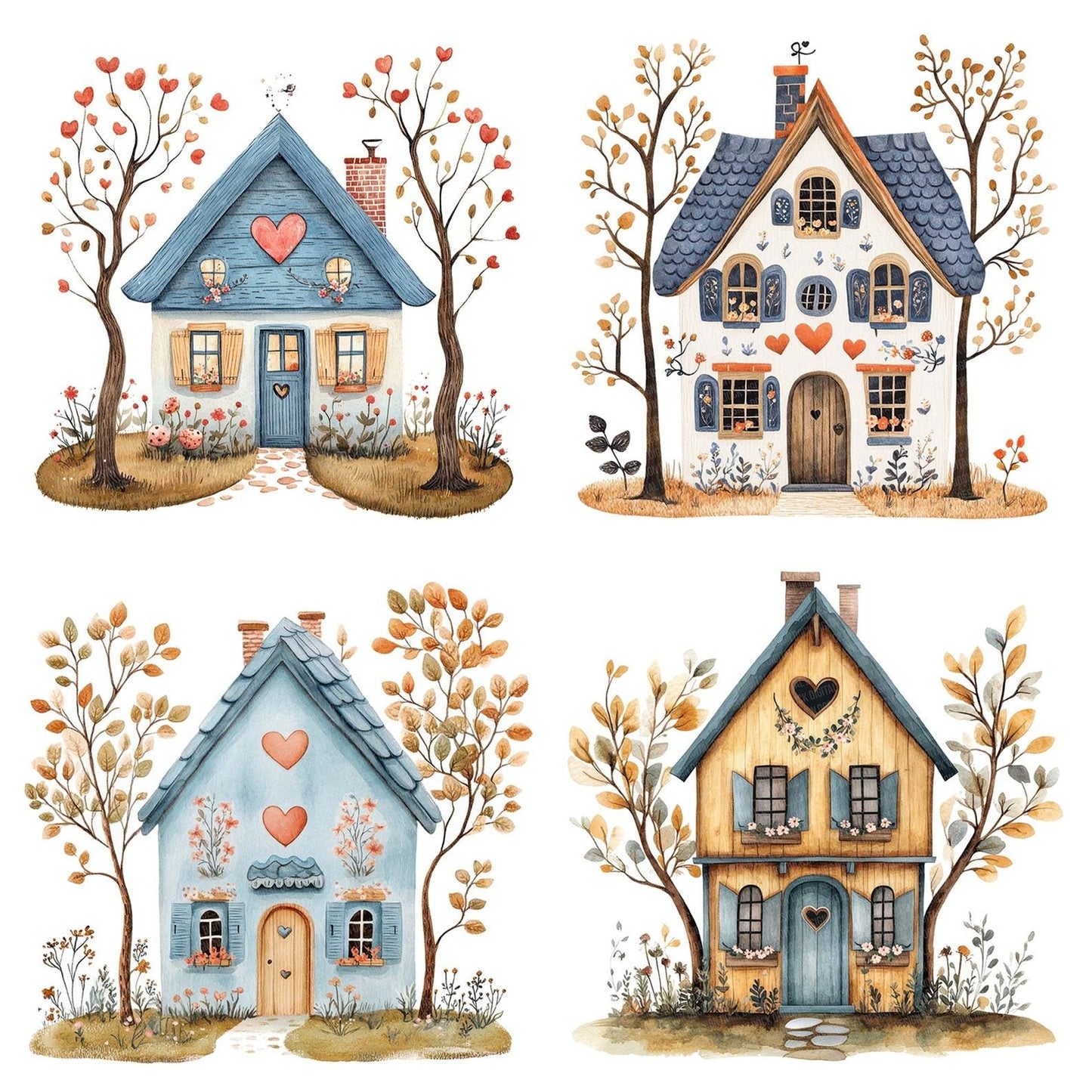 Folk House with Florals Clipart Set (DDD005577)
