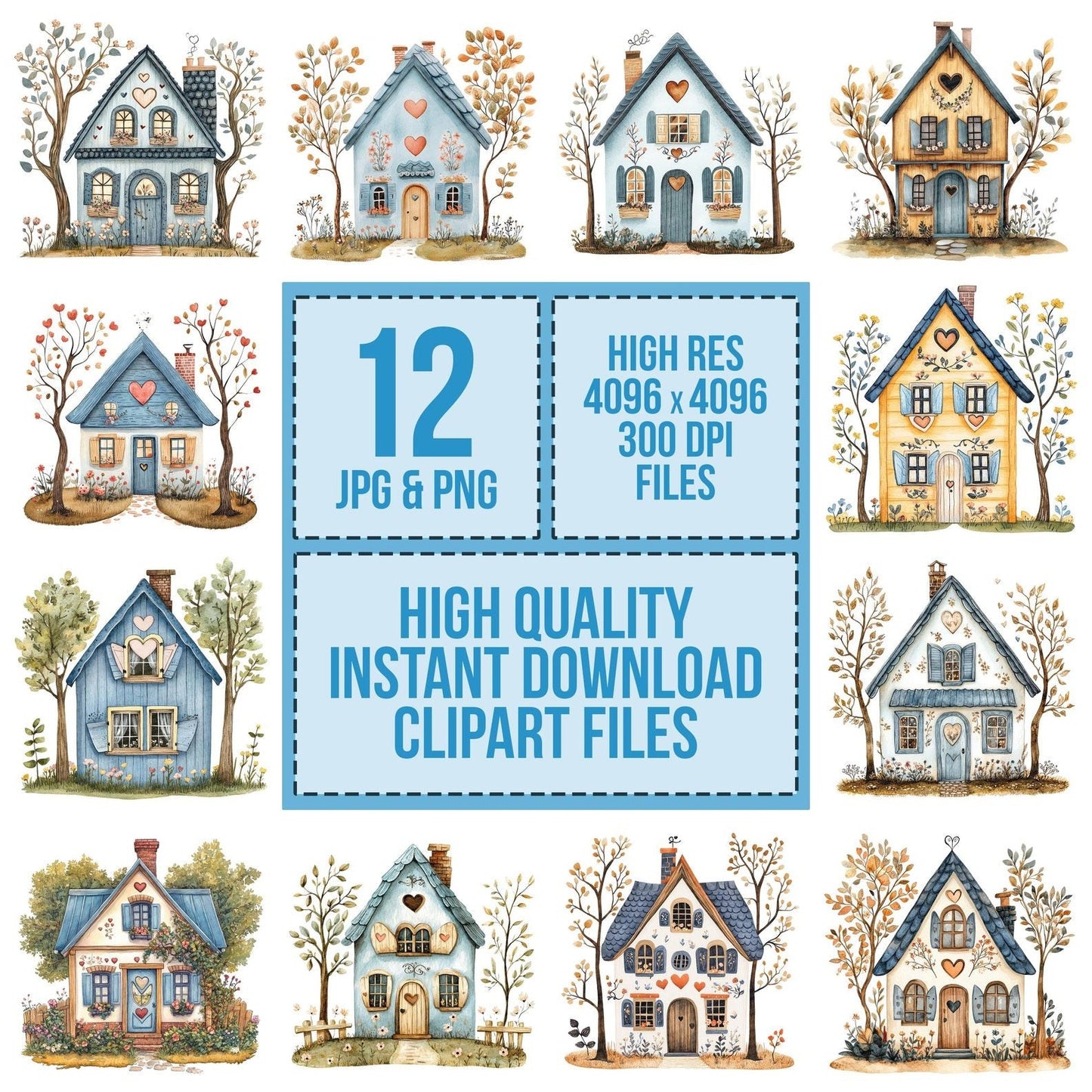 Folk House with Florals Clipart Set (DDD005577)
