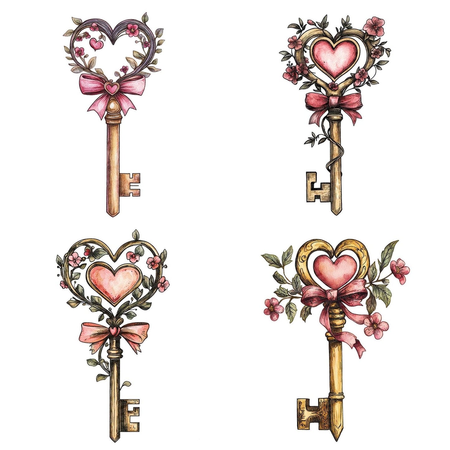 Folk Key with Vines Clipart Set (DDD005579)