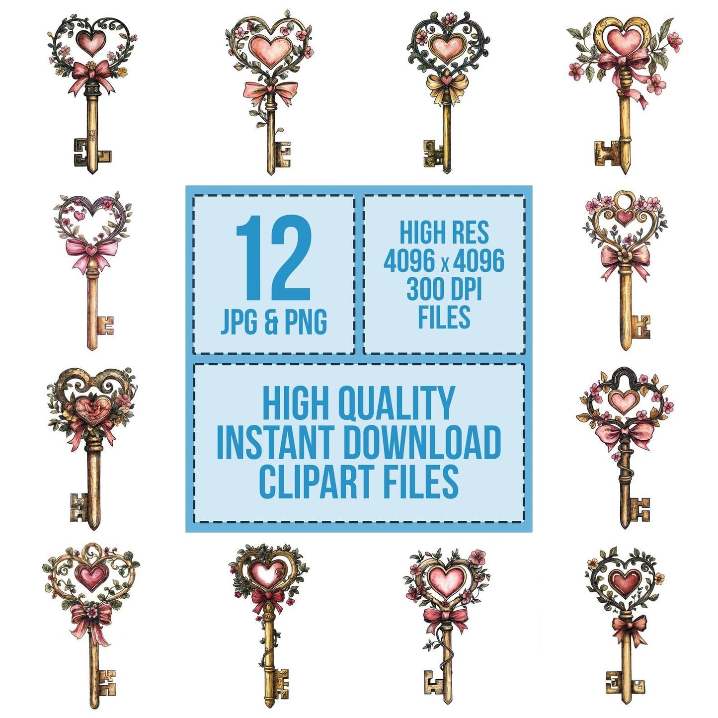 Folk Key with Vines Clipart Set (DDD005579)