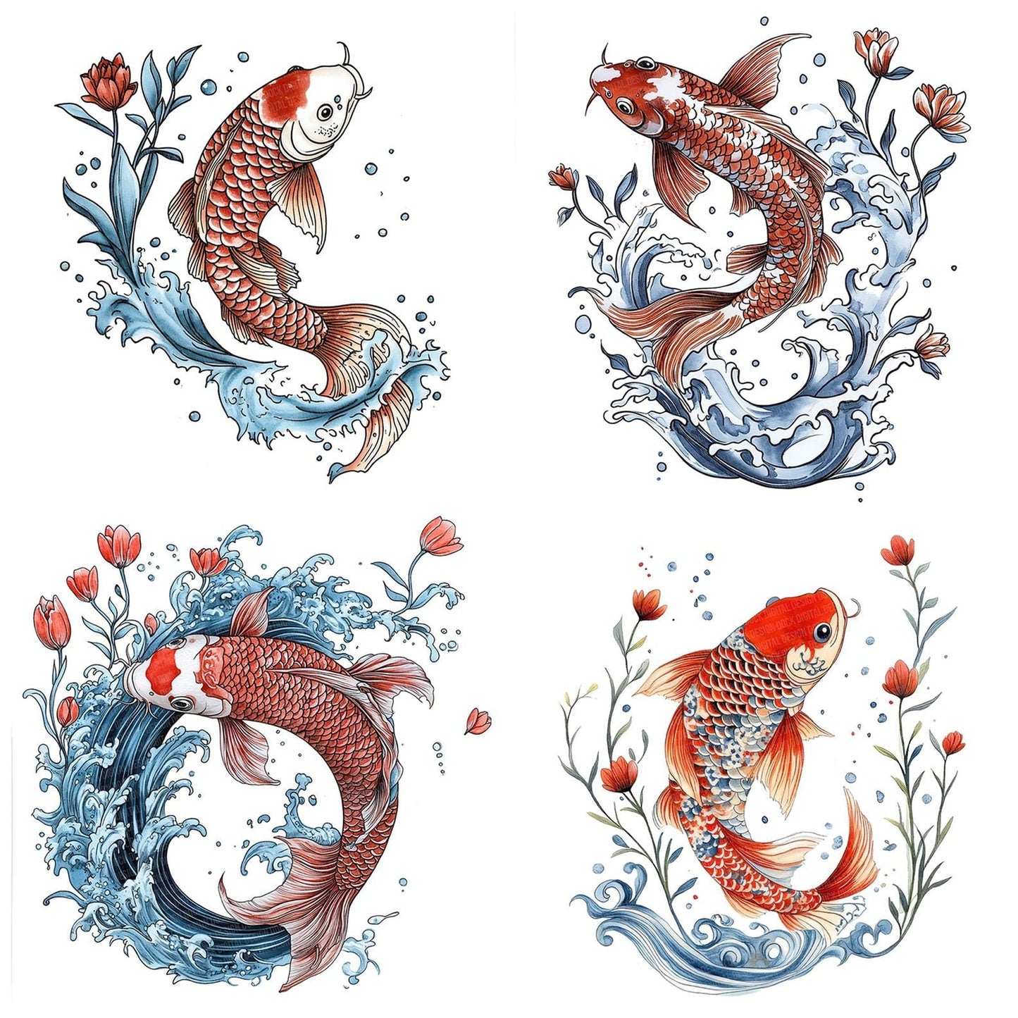 Folk Koi Leaping Clipart Set (DDD005580)