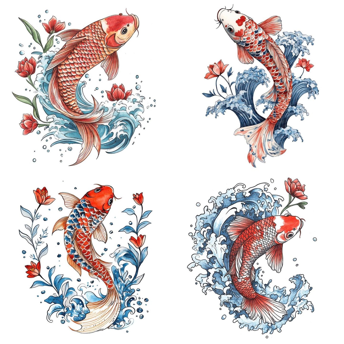 Folk Koi Leaping Clipart Set (DDD005580)