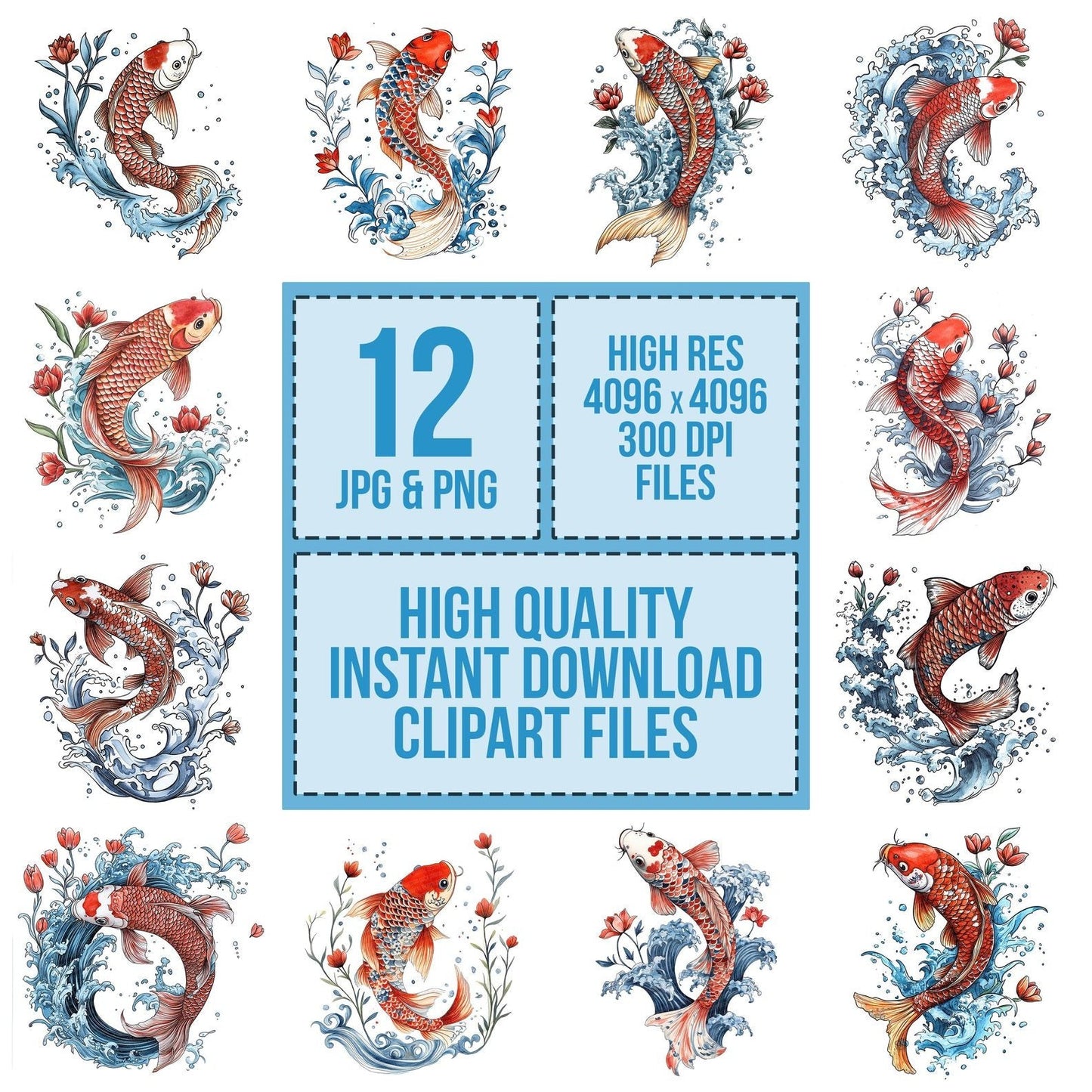 Folk Koi Leaping Clipart Set (DDD005580)