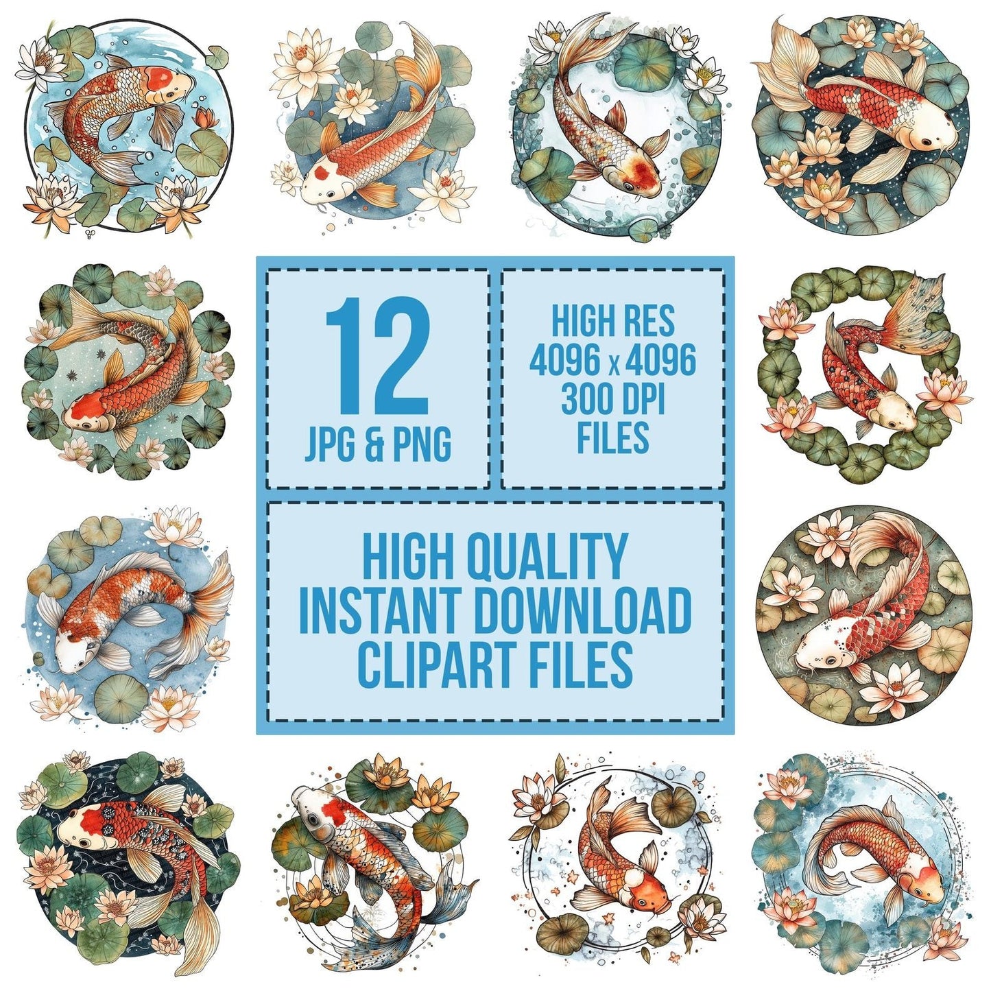 Folk Koi with Lily Ring Clipart Set (DDD005582)