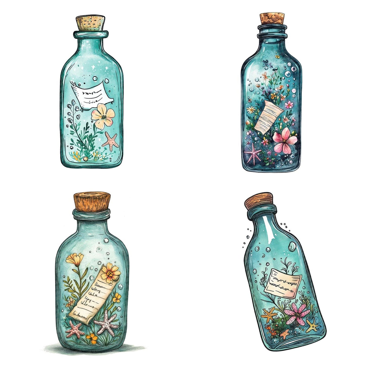 Folk Message Bottle Clipart Set (DDD005589)