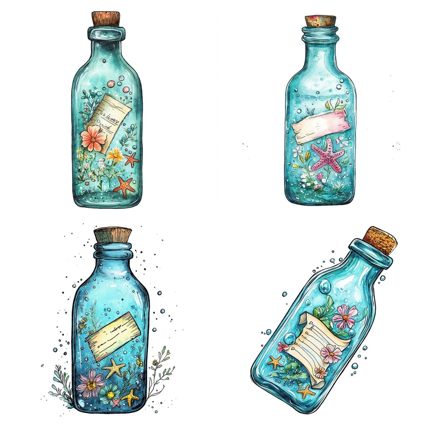 Folk Message Bottle Clipart Set (DDD005589)