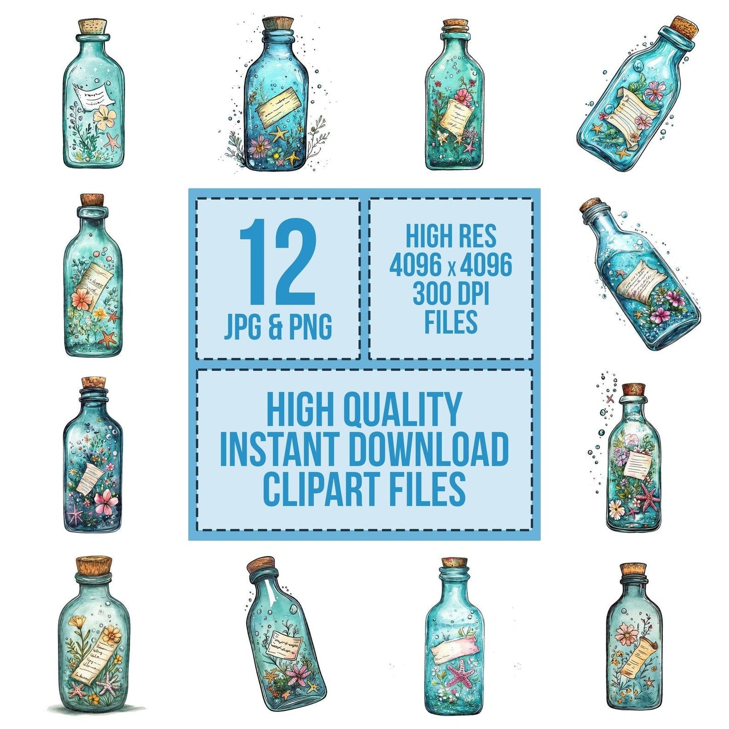 Folk Message Bottle Clipart Set (DDD005589)