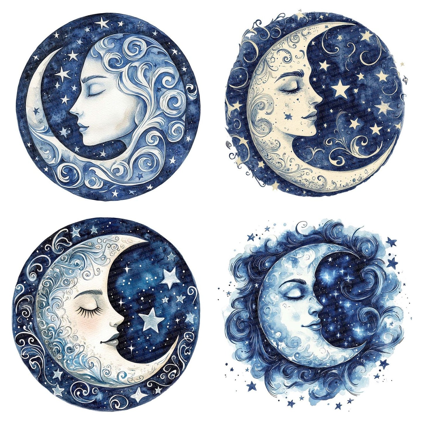 Folk Moon with Stars Clipart Set (DDD005590)