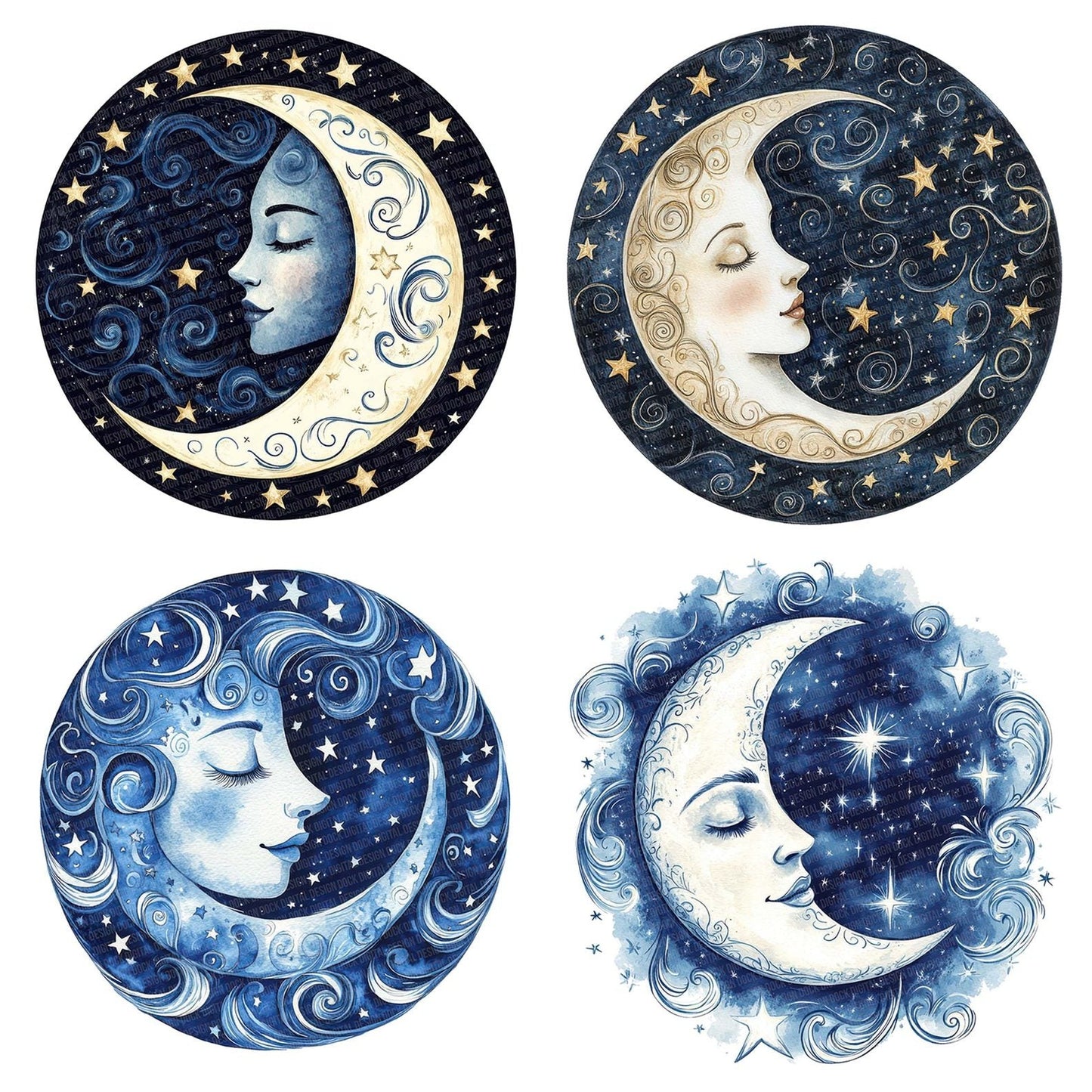 Folk Moon with Stars Clipart Set (DDD005590)