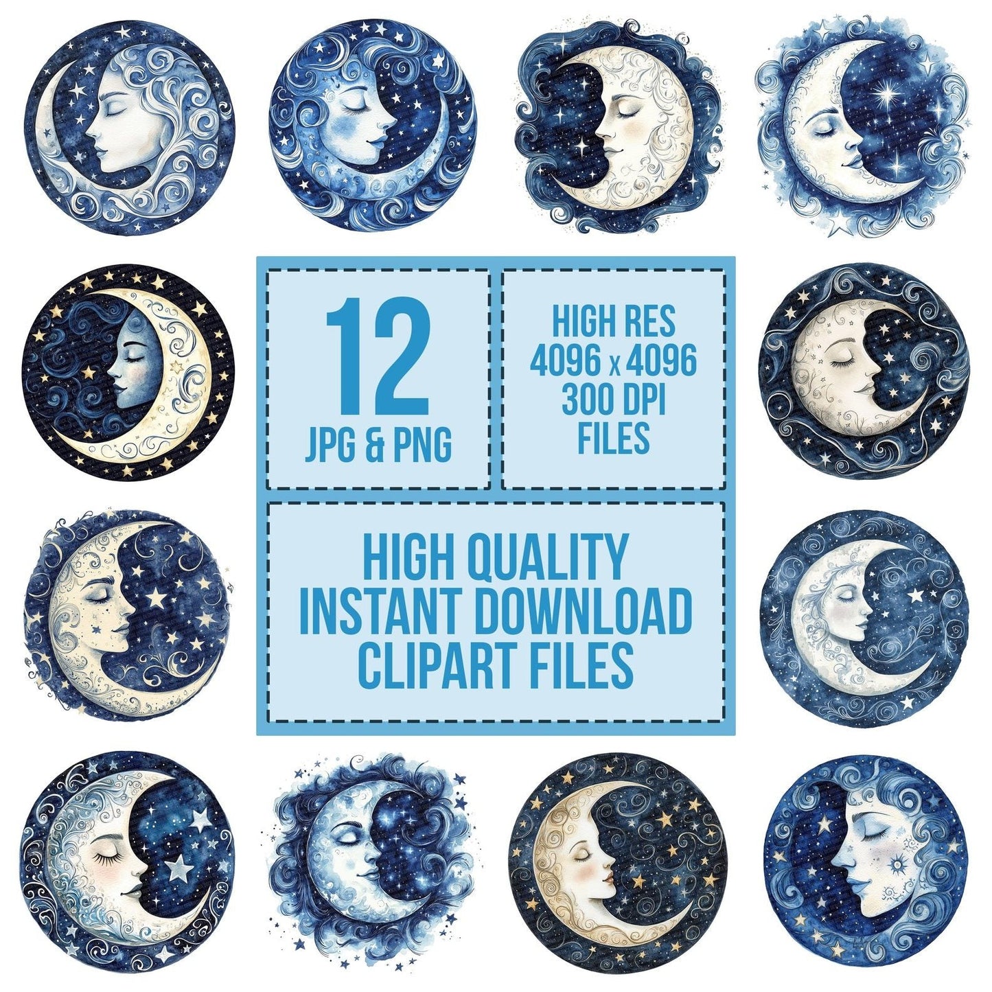 Folk Moon with Stars Clipart Set (DDD005590)