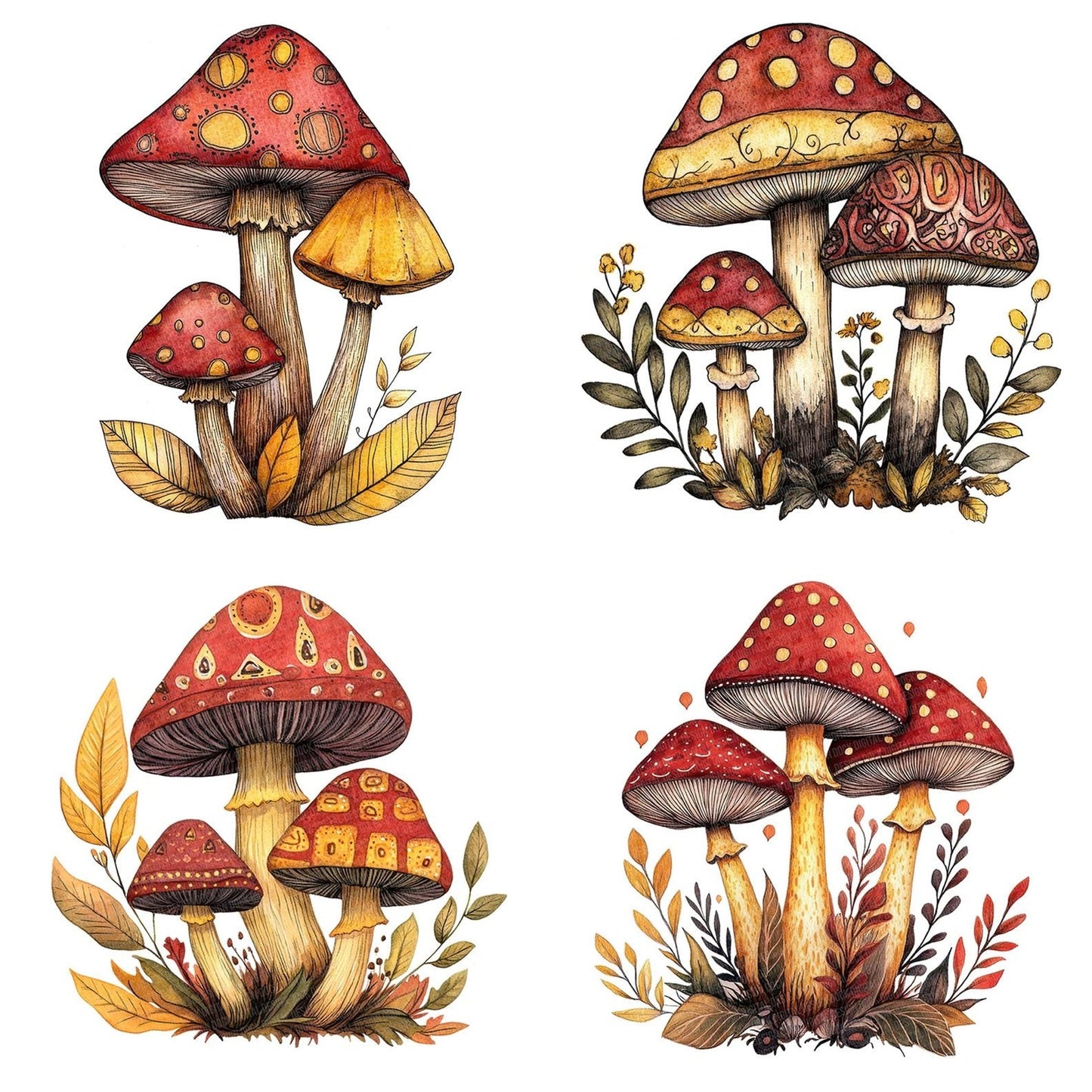 Folk Mushroom Trio Clipart Set (DDD005591)