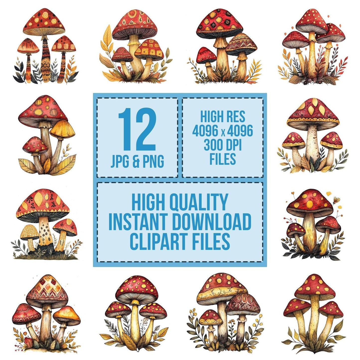 Folk Mushroom Trio Clipart Set (DDD005591)