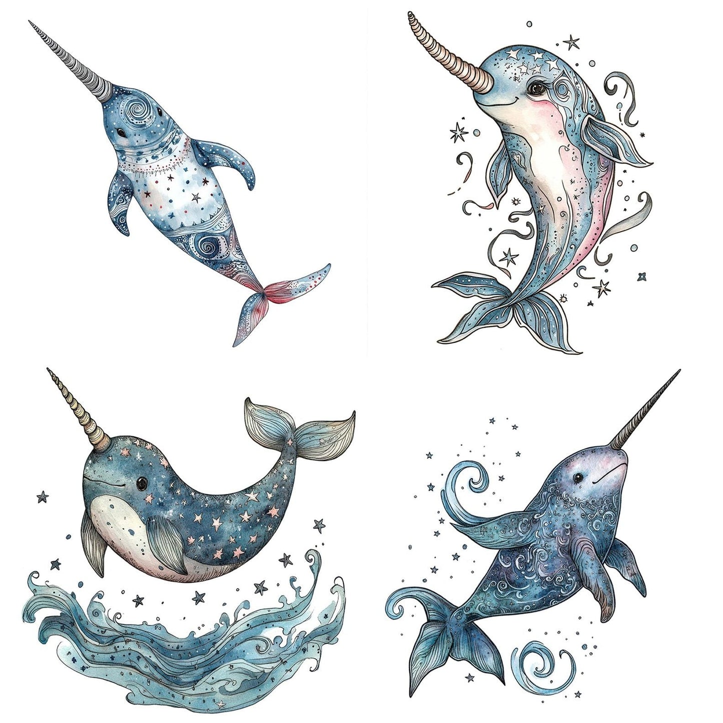 Folk Narwhal with Stars Clipart Set (DDD005592)