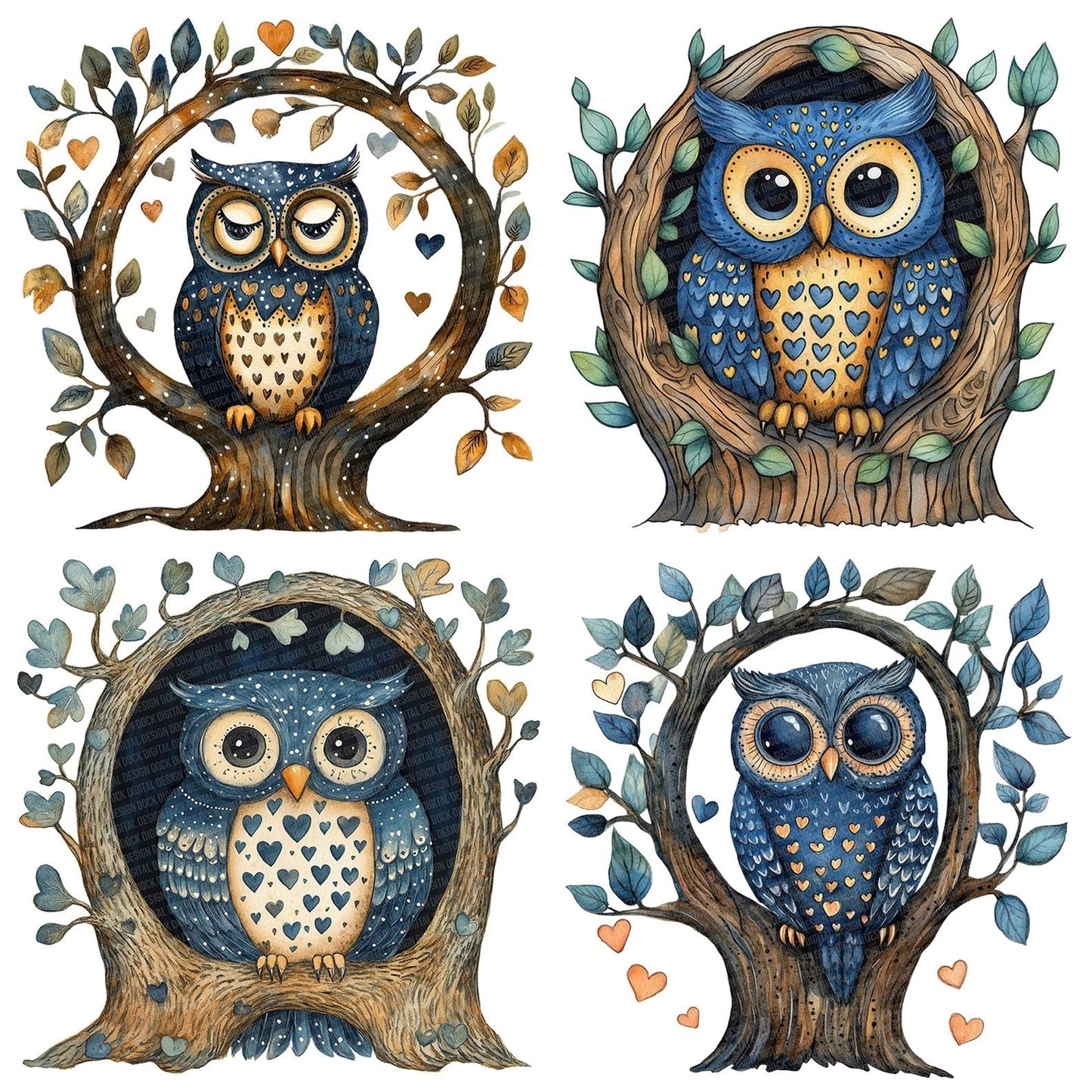 Folk Owl in Hollow Clipart Set (DDD005593)