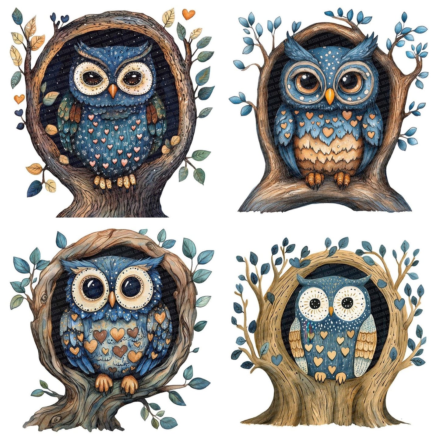 Folk Owl in Hollow Clipart Set (DDD005593)