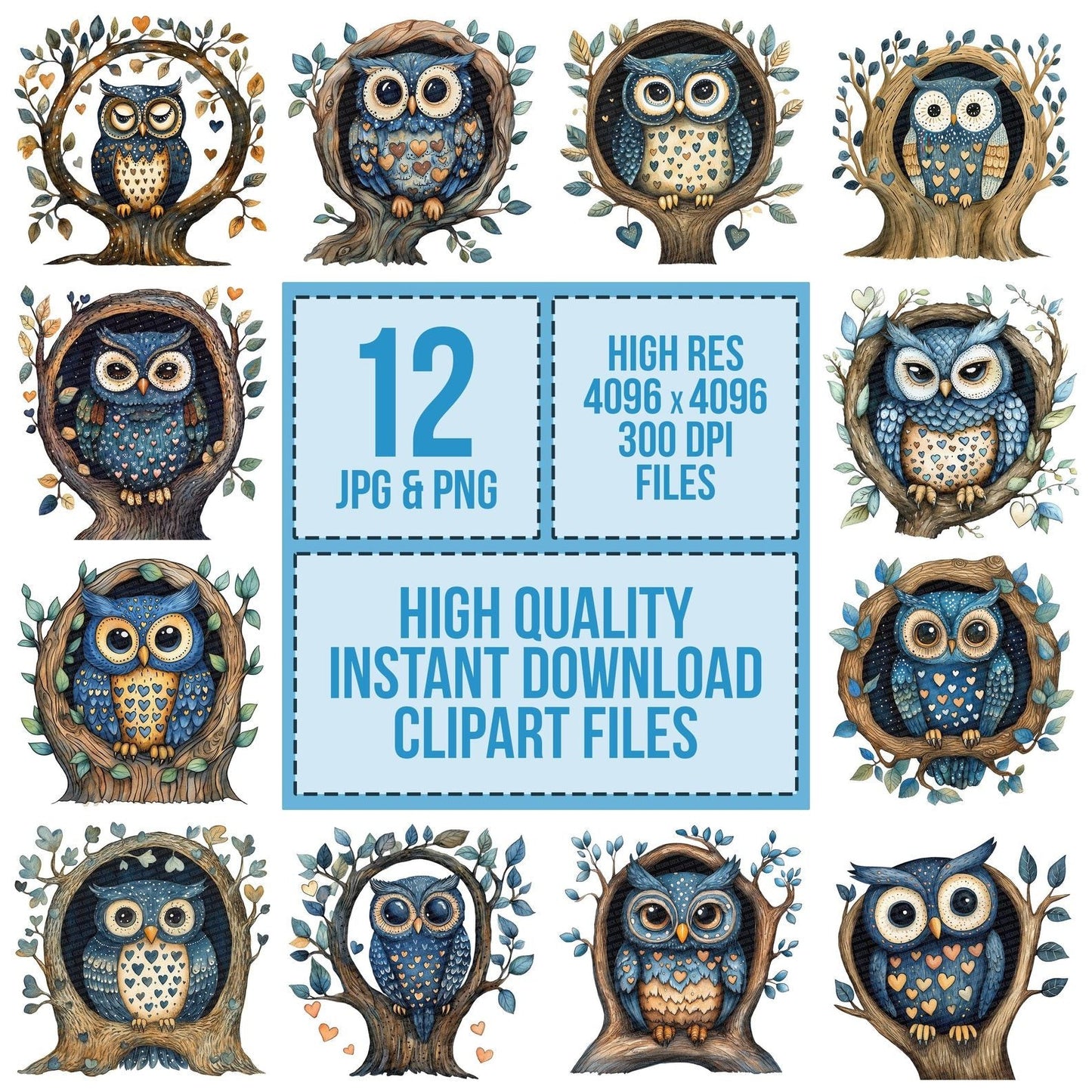 Folk Owl in Hollow Clipart Set (DDD005593)