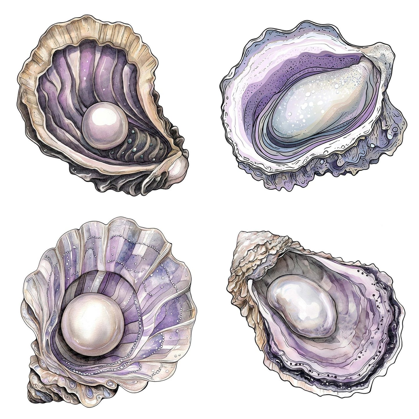 Folk Oyster with Pearl Clipart Set (DDD005598)