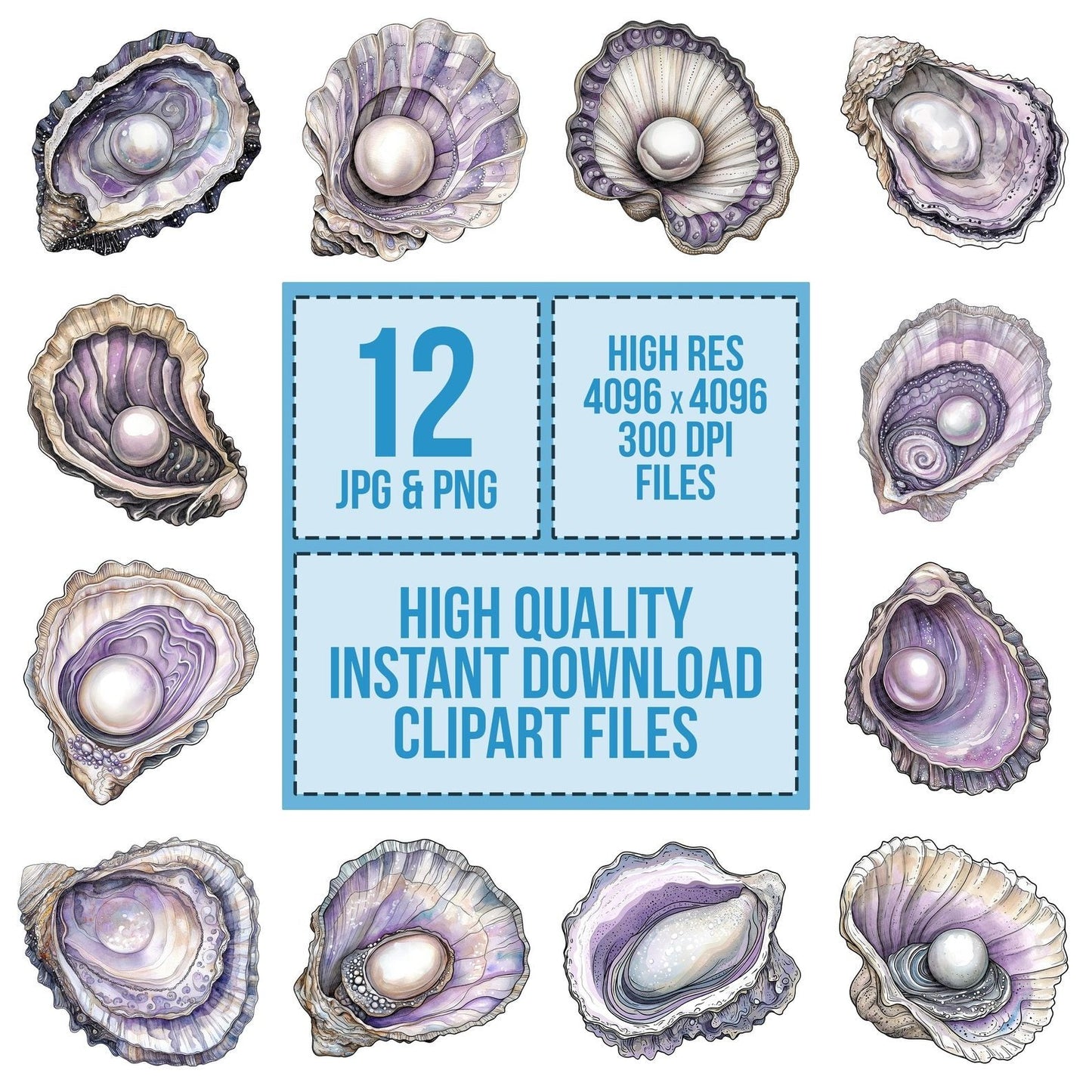 Folk Oyster with Pearl Clipart Set (DDD005598)