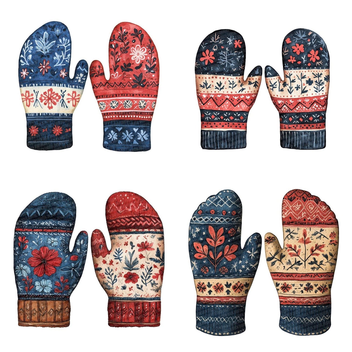Folk Pattern Mittens Clipart Set (DDD005599)