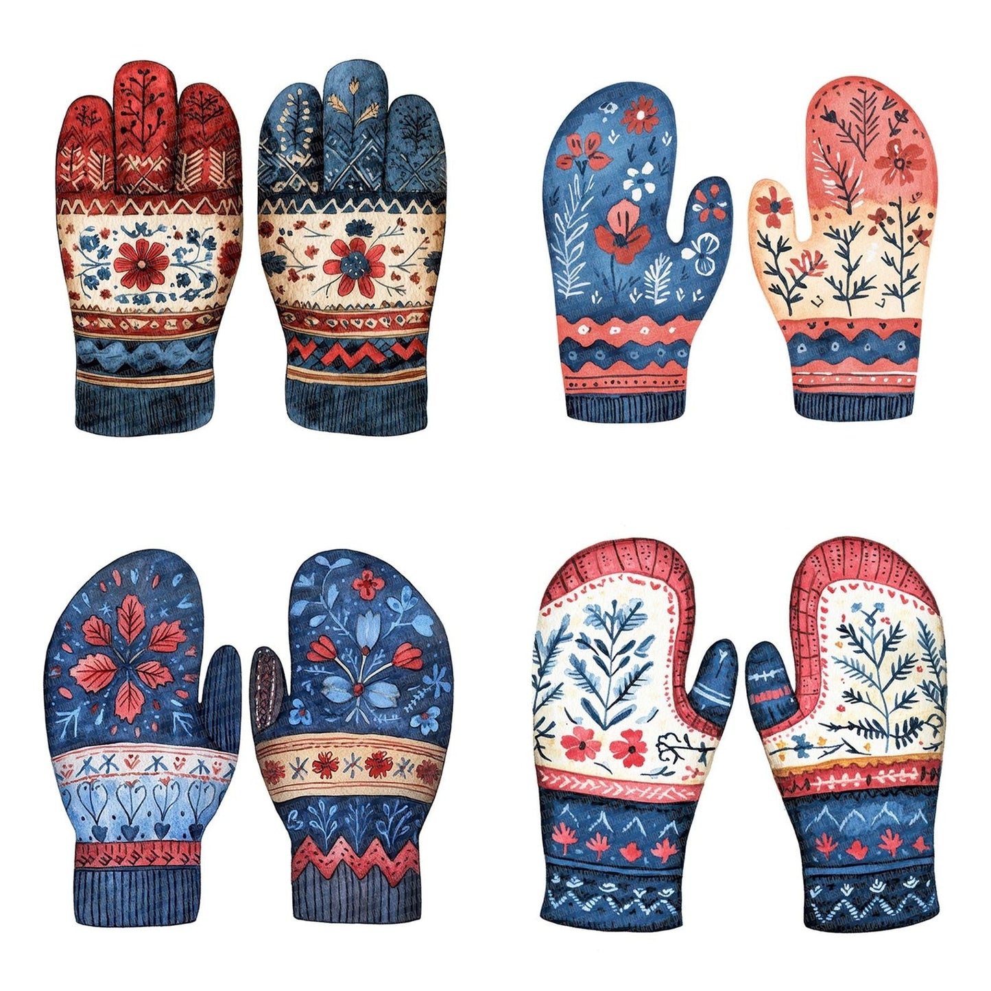 Folk Pattern Mittens Clipart Set (DDD005599)