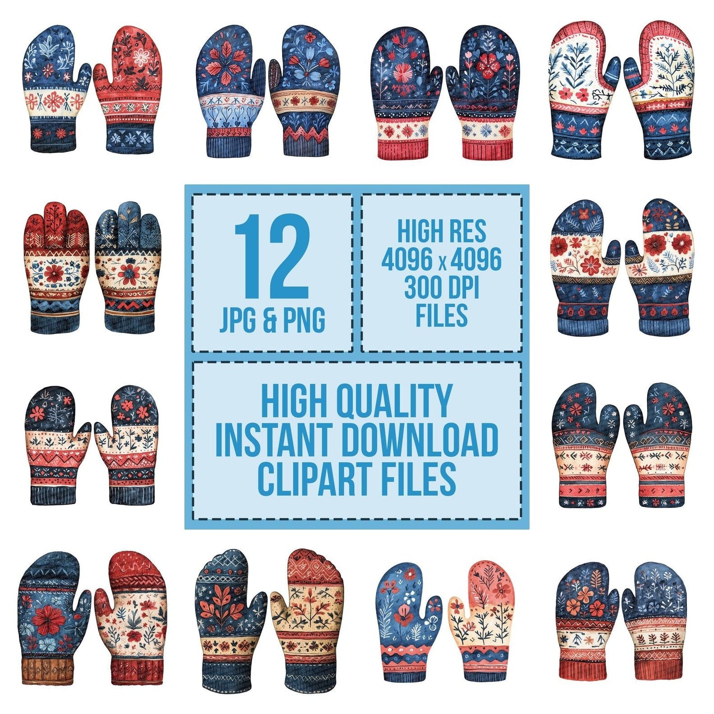 Folk Pattern Mittens Clipart Set (DDD005599)