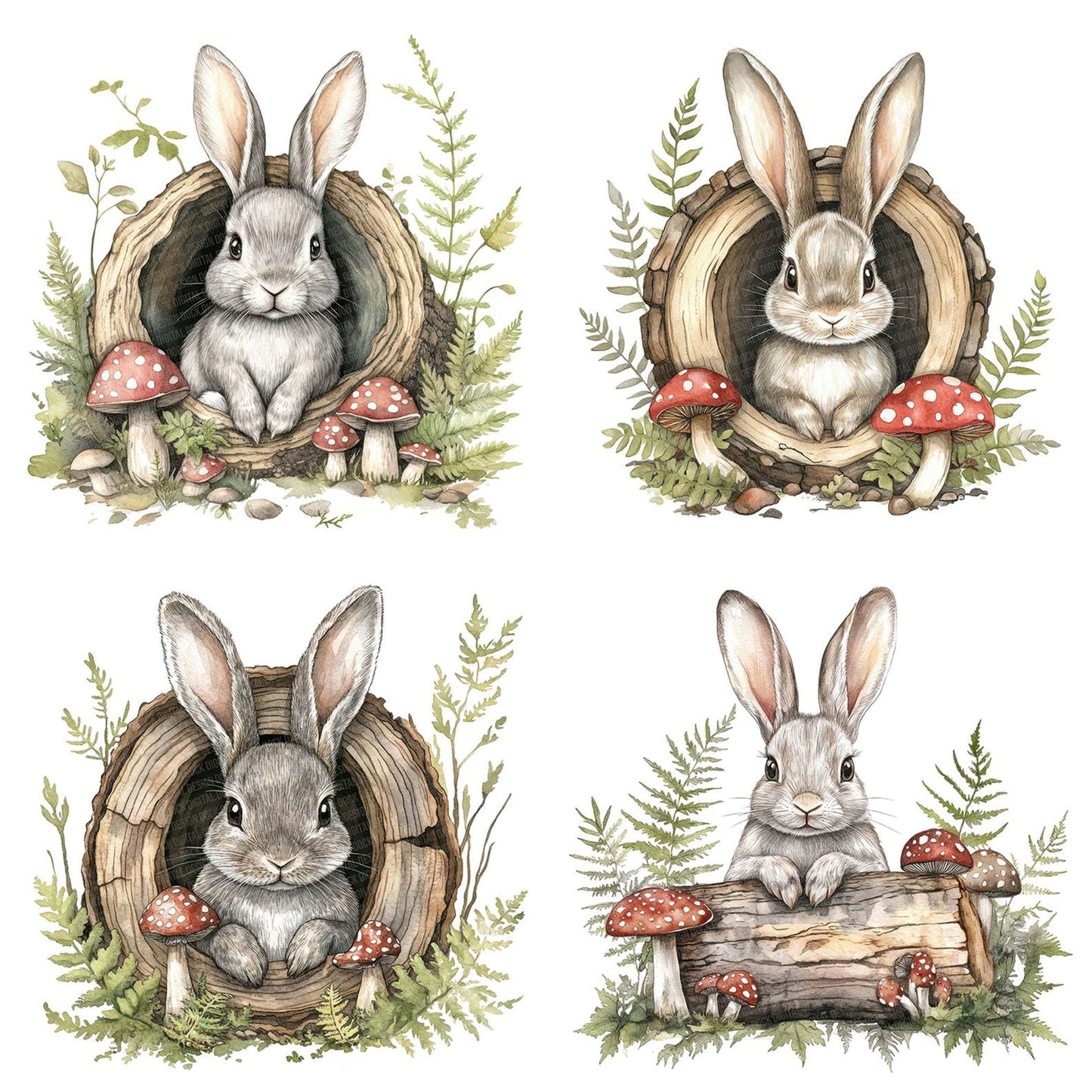 Folk Rabbit in Log Clipart Set (DDD005605)