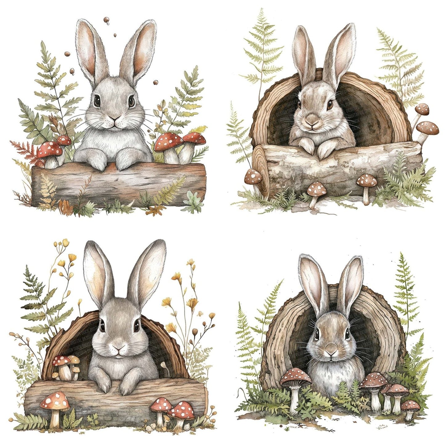 Folk Rabbit in Log Clipart Set (DDD005605)