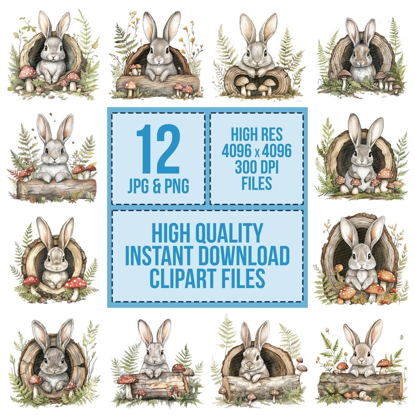 Folk Rabbit in Log Clipart Set (DDD005605)