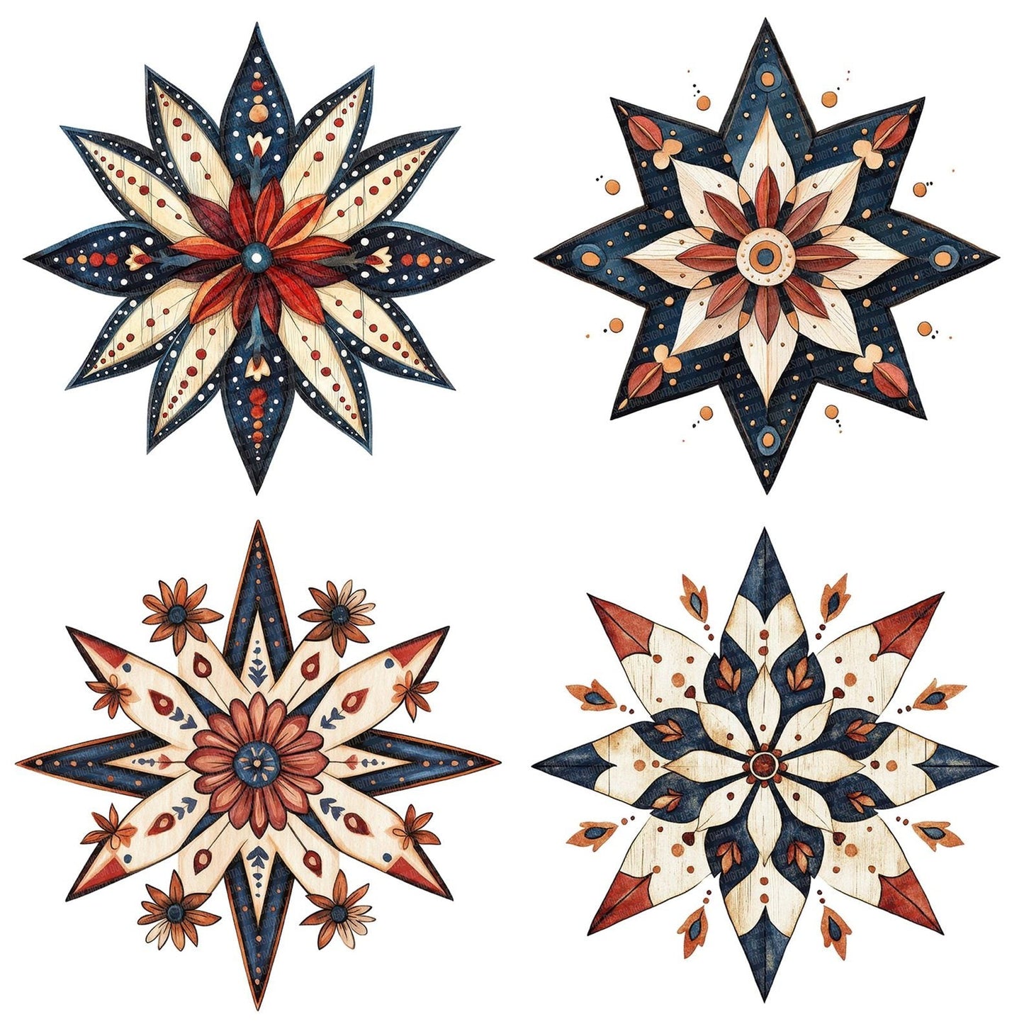 Folk Rosette Star Clipart Set (DDD005608)