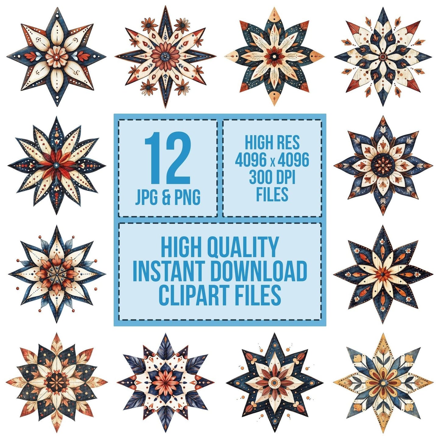Folk Rosette Star Clipart Set (DDD005608)