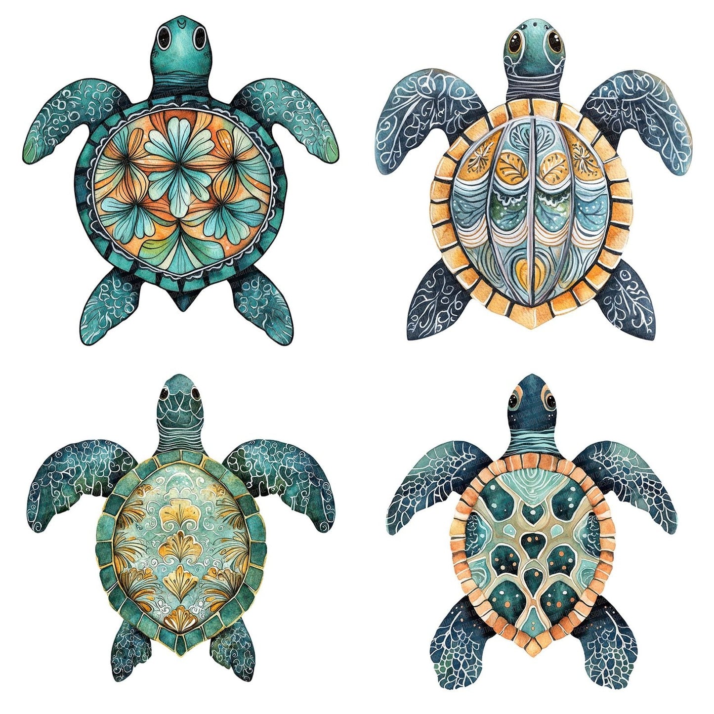 Folk Sea Turtle Patterned Clipart Set (DDD005609)