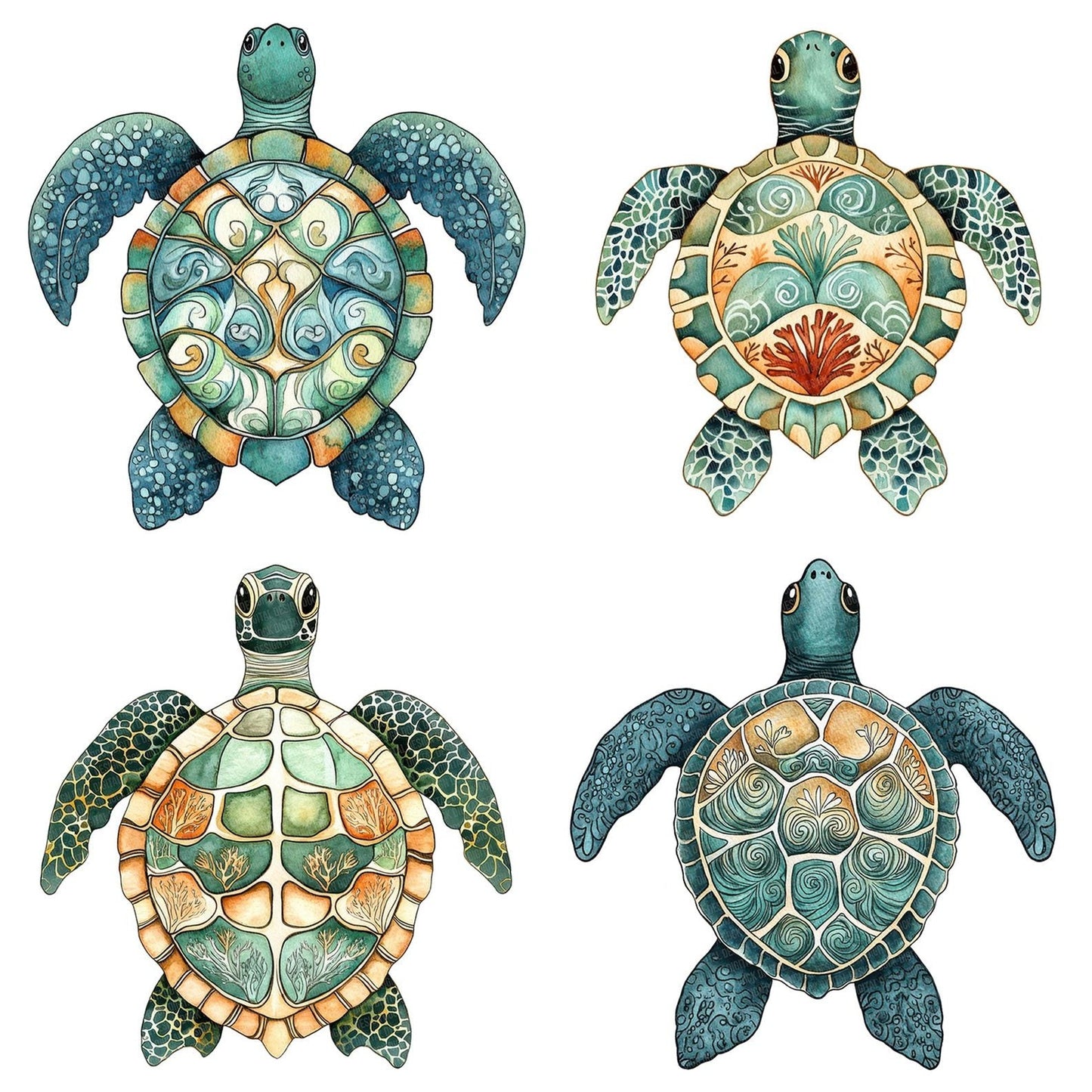Folk Sea Turtle Patterned Clipart Set (DDD005609)