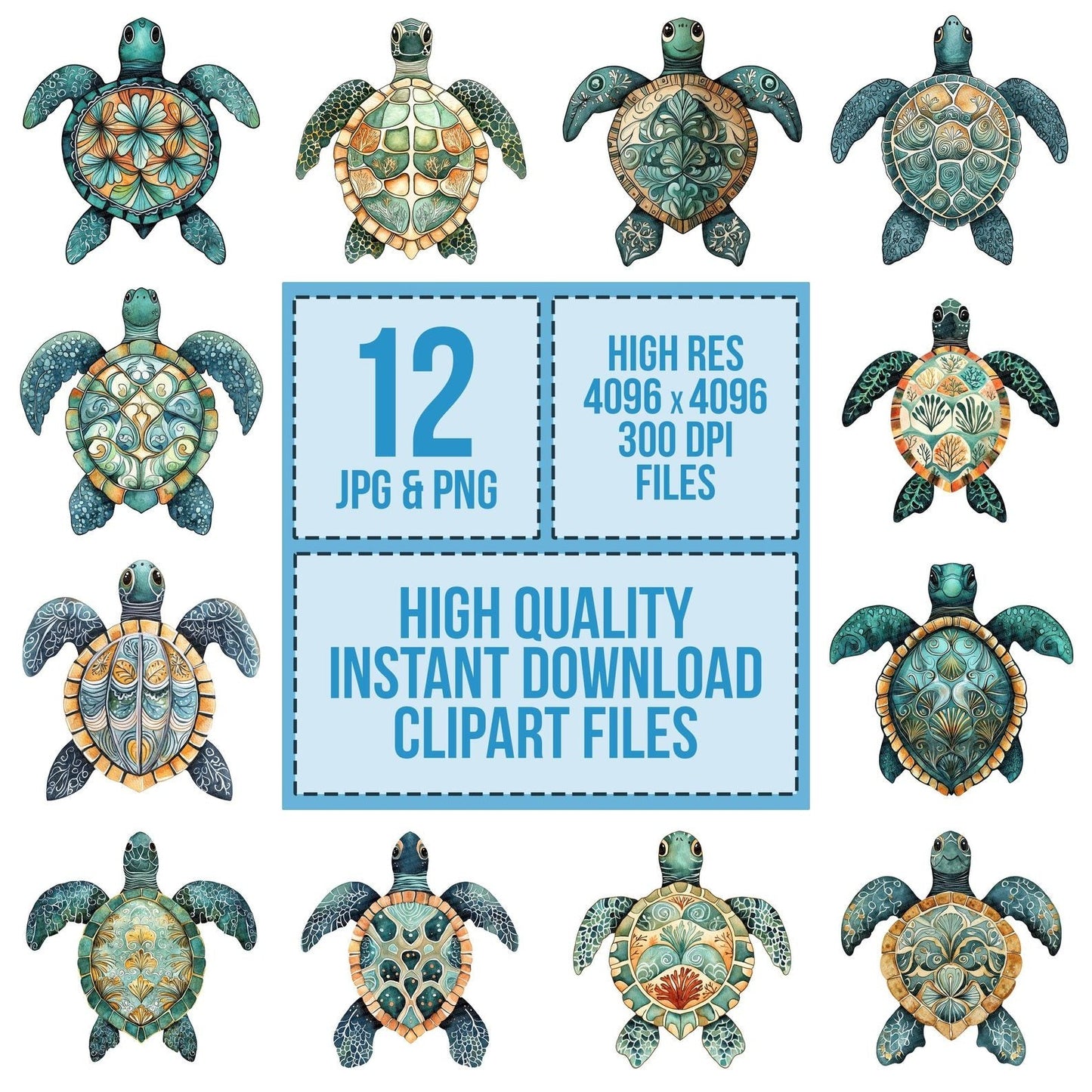 Folk Sea Turtle Patterned Clipart Set (DDD005609)