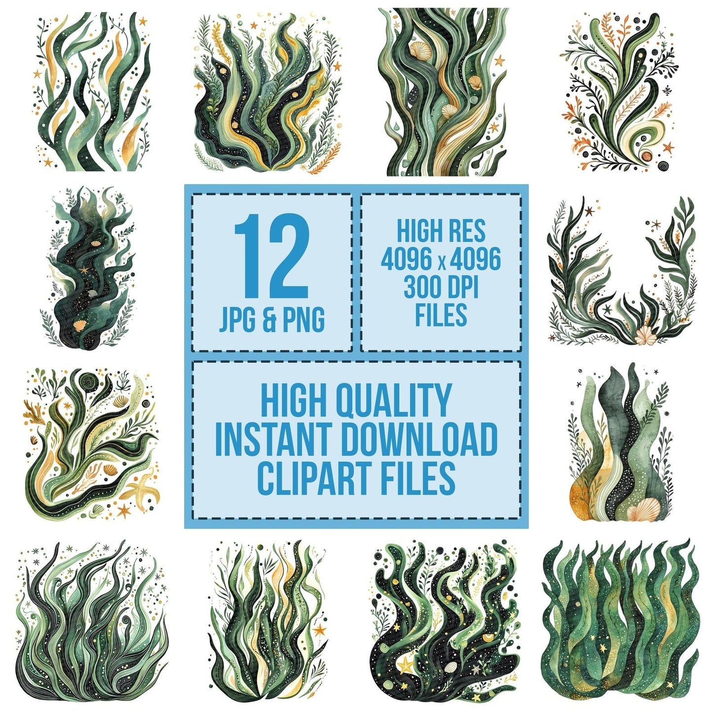 Folk Seaweed Cluster Clipart Set (DDD005611)