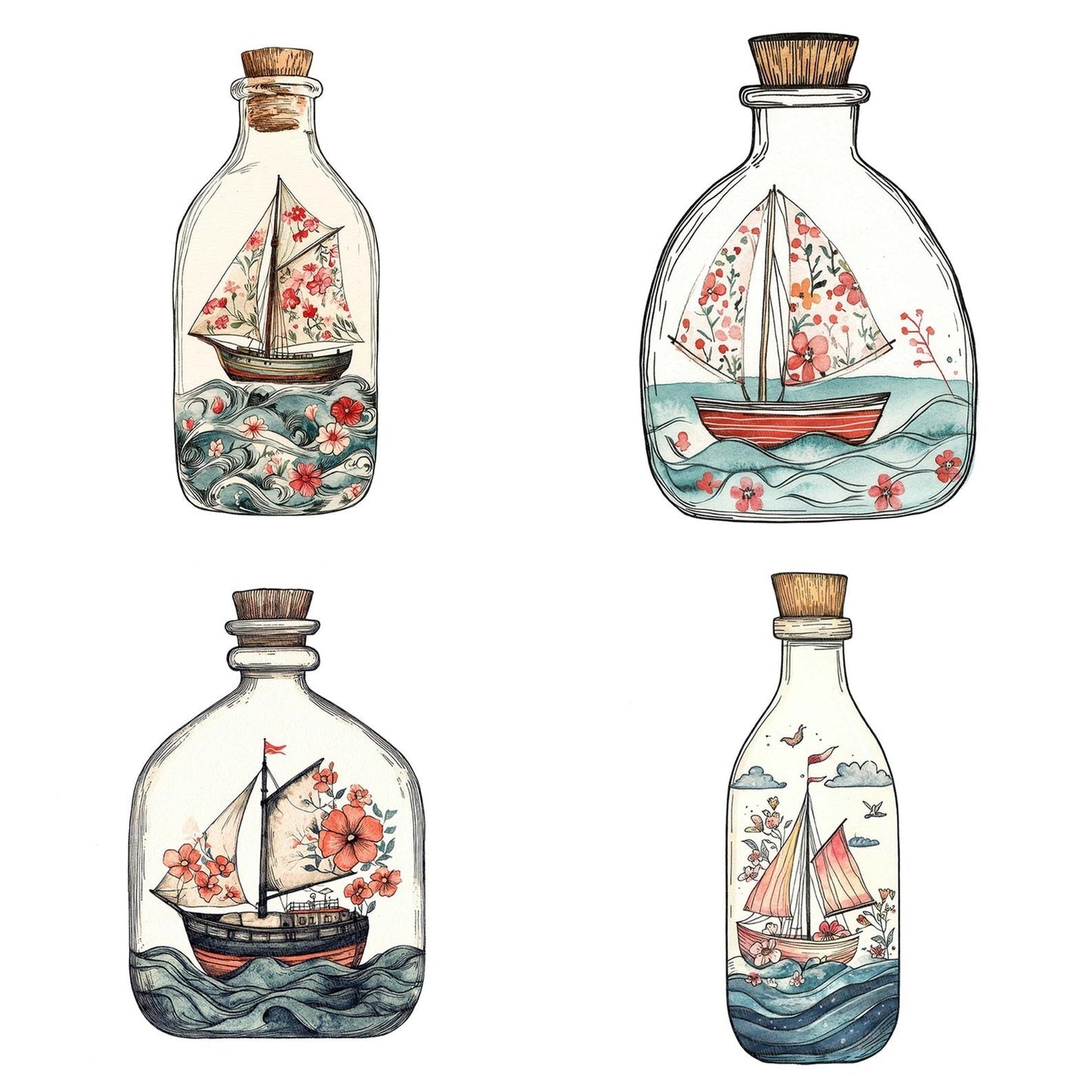 Folk Ship in Bottle Clipart Set (DDD005612)