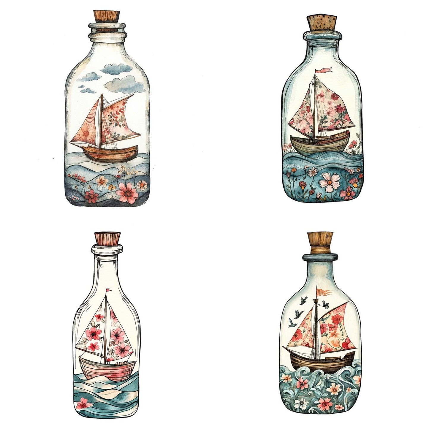 Folk Ship in Bottle Clipart Set (DDD005612)