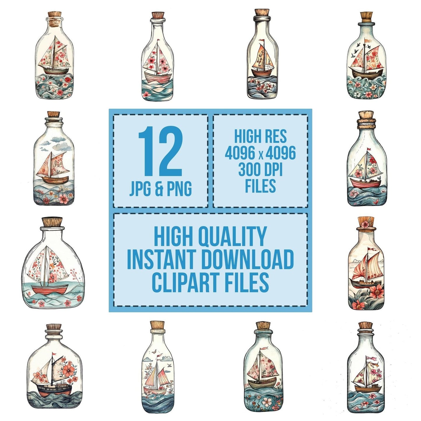 Folk Ship in Bottle Clipart Set (DDD005612)