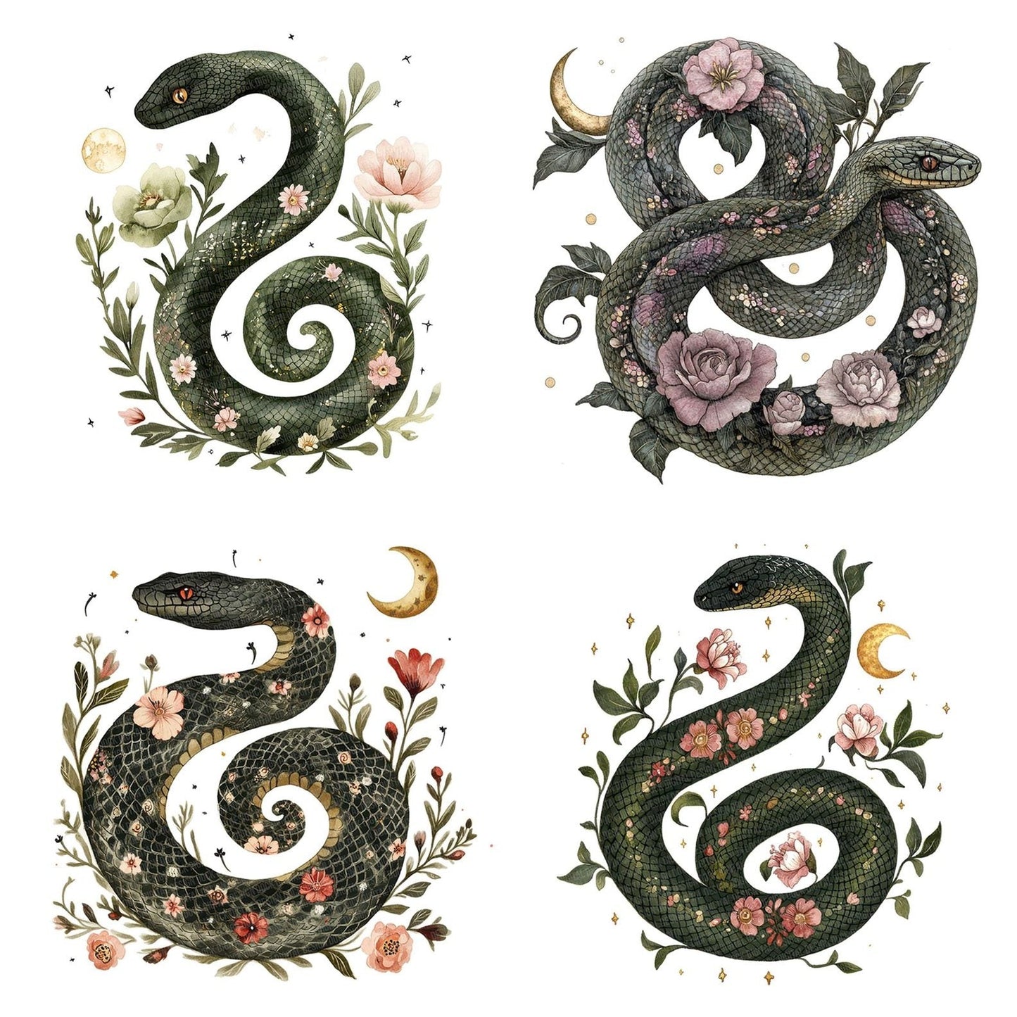 Folk Snake with Moons Clipart Set (DDD005613)