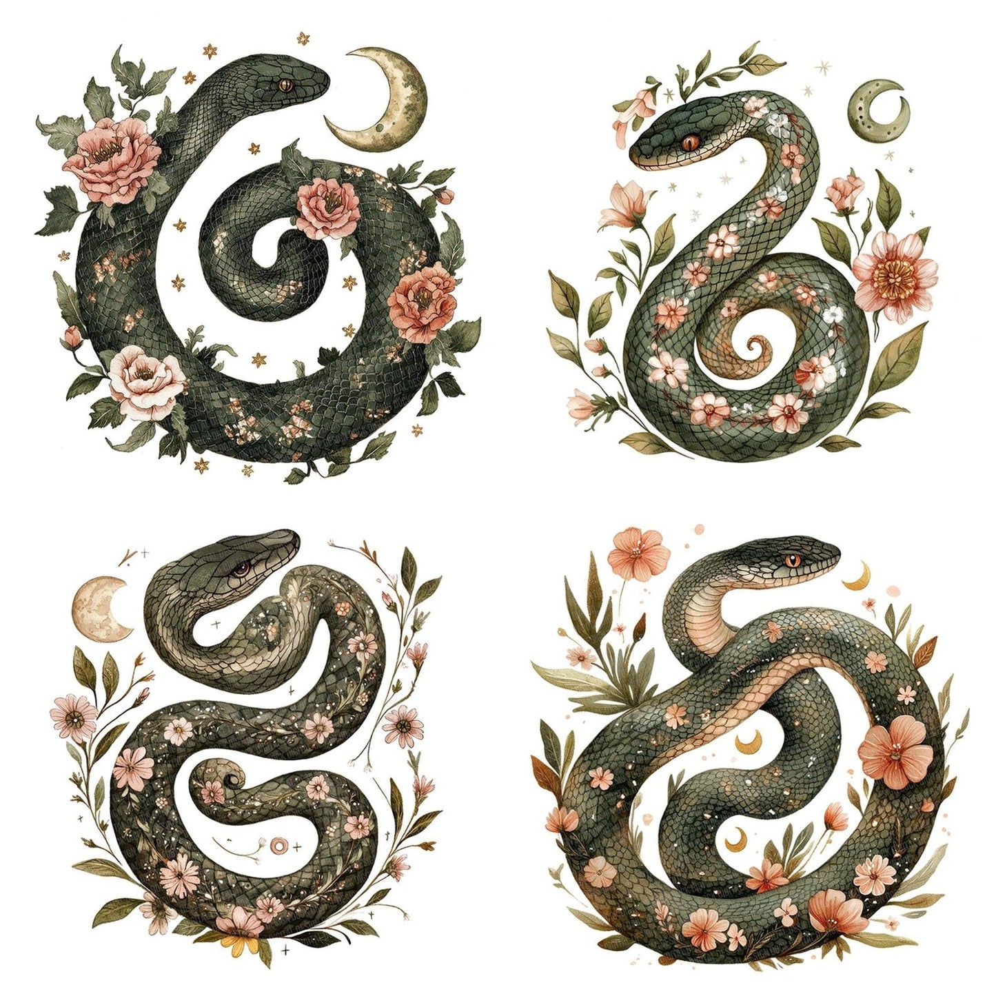 Folk Snake with Moons Clipart Set (DDD005613)