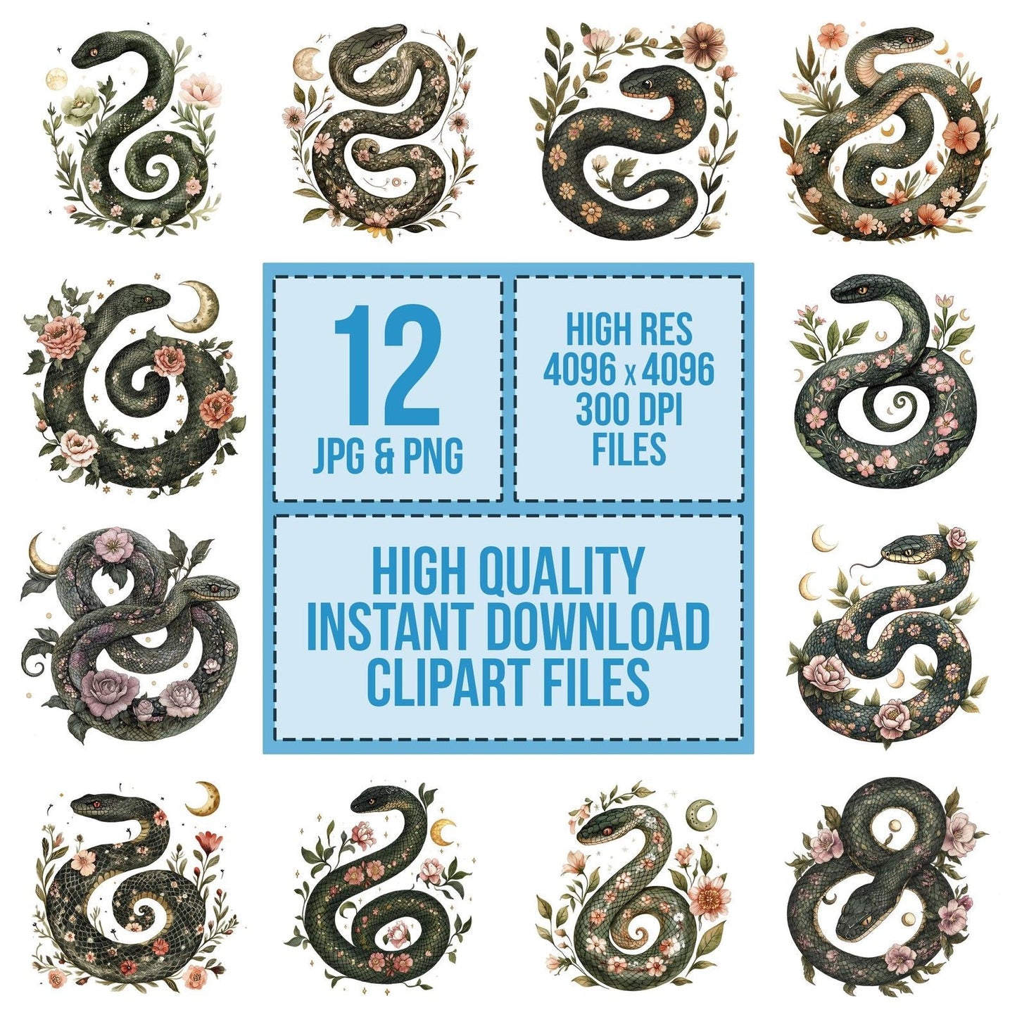 Folk Snake with Moons Clipart Set (DDD005613)