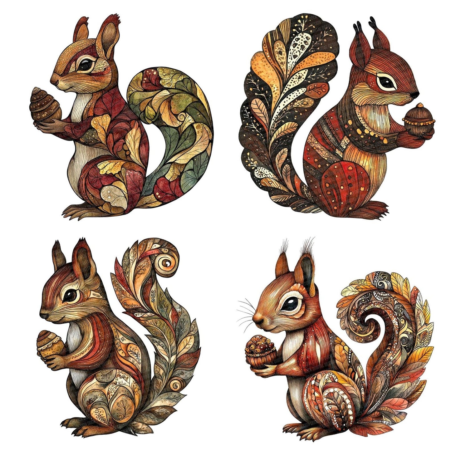 Folk Squirrel with Acorn Clipart Set (DDD005614)