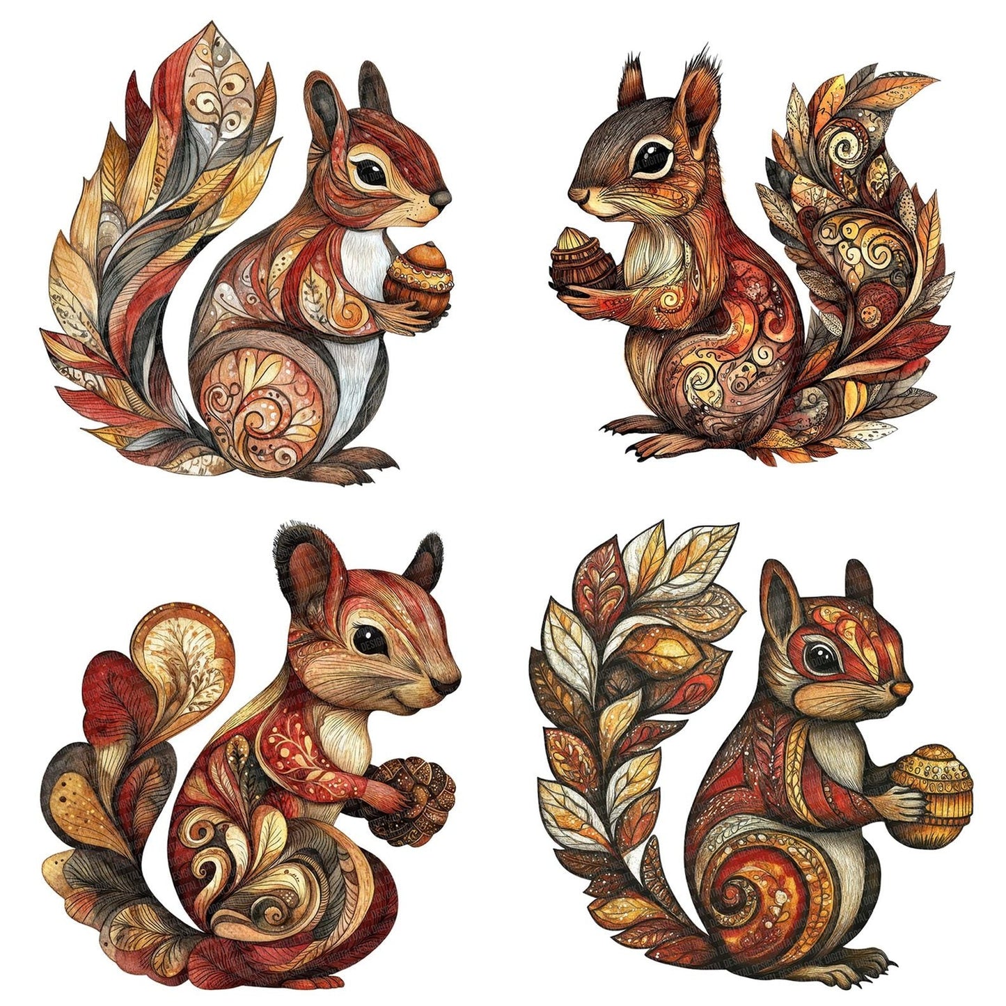 Folk Squirrel with Acorn Clipart Set (DDD005614)