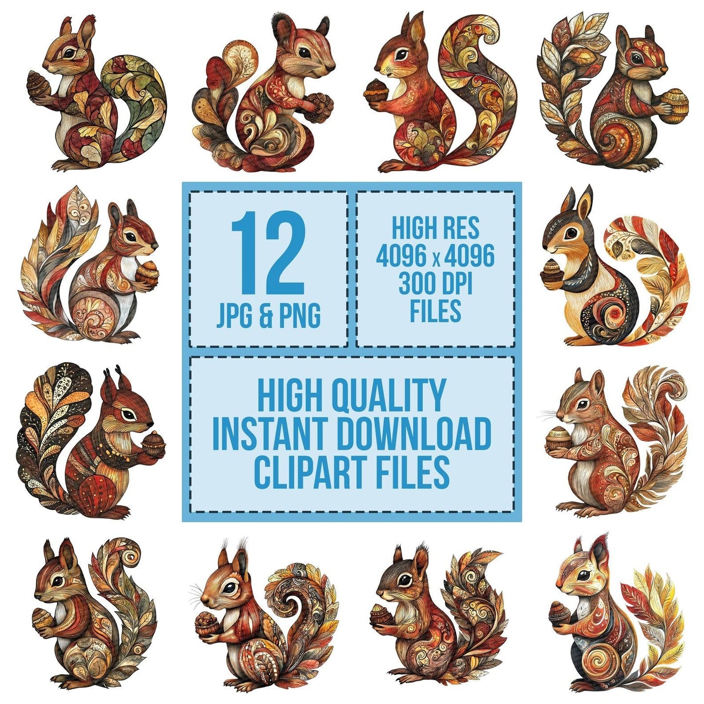 Folk Squirrel with Acorn Clipart Set (DDD005614)